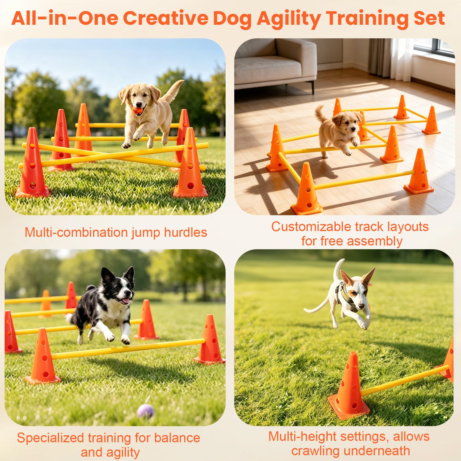 Set Agility per cani e bambini, set di ostacoli sportivi con 8 coni (23 cm) + 4 aste (80 cm), allenamento di coordinazione per cani, bambini, sport di squadra e calcio