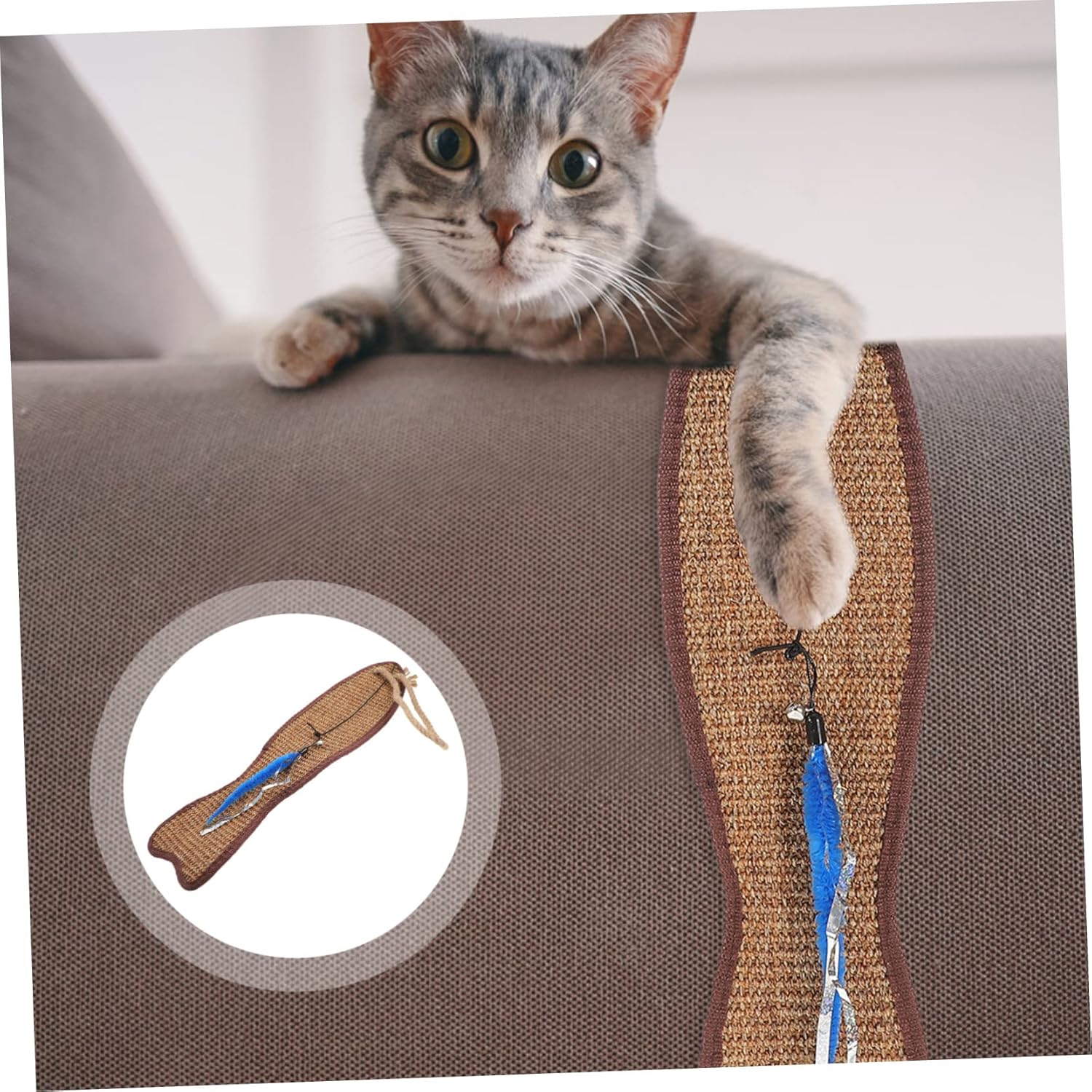 Fish Shaped Cat Scratching Pad Natural Sisal Hanging Protector for Furniture Claw Grinding Mat Eco-Friendly Cat Toy 20.86X5.23X1.18In