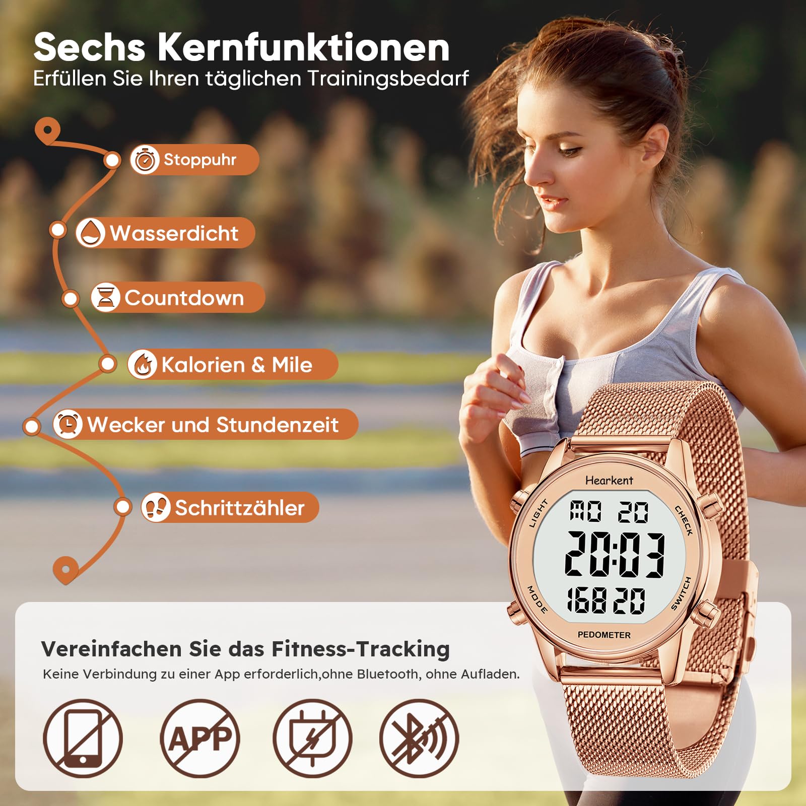 Schrittzähler Uhr,Wasserdicht Fitness Tracking Digitale Uhr,Ohne Bluetooth und APP,Seniorenuhr mit Schrittzähler Kalorienzähler,Sportuhr zum Gehen/Laufen