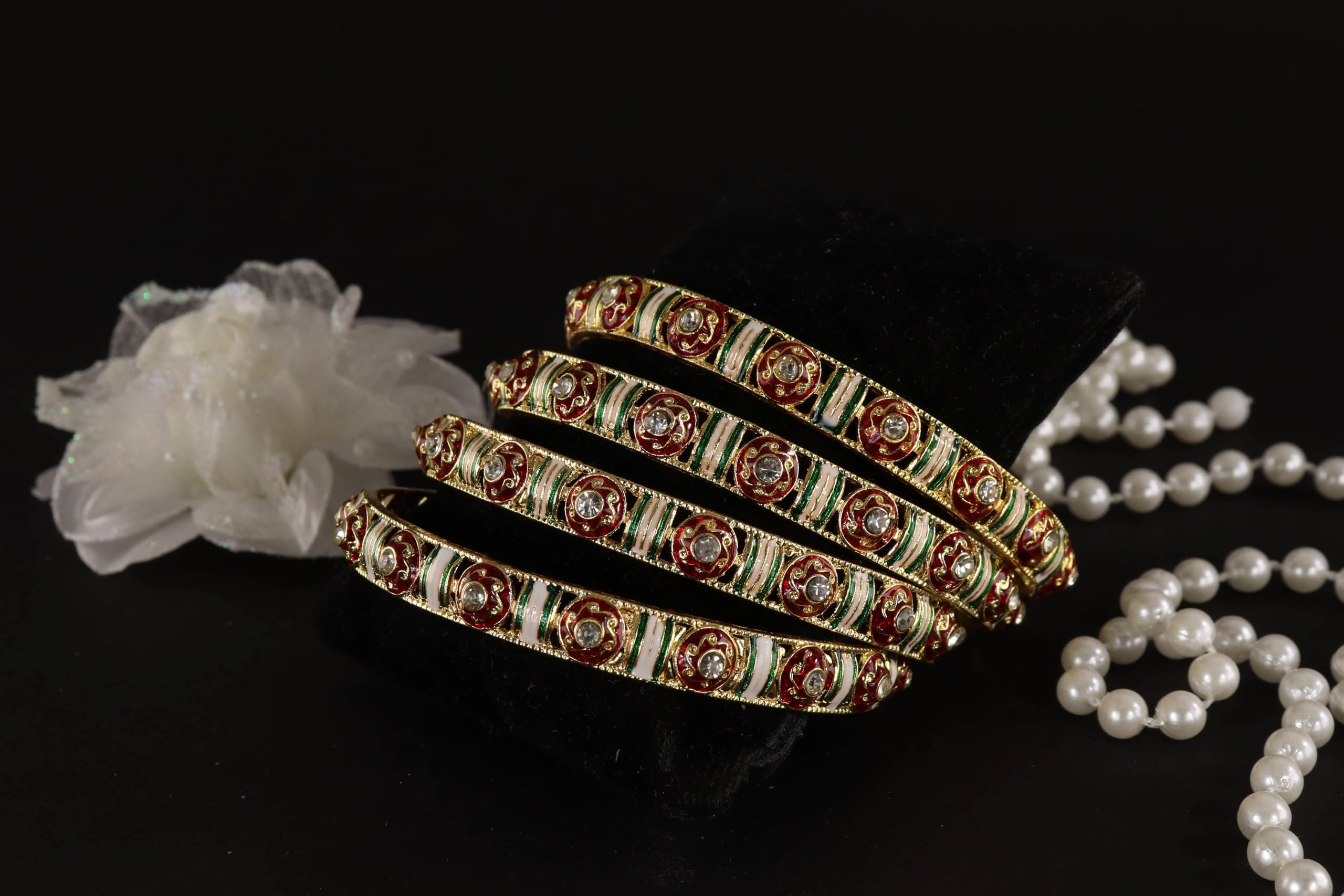 NMII Traditional Metal Bangles Set For Women & Girls with Golden Zircon Stones | Kundan Stone Bangles | Bangles For Women Stylish | Kangan For Women Golden | Chudi Bangles Latest-(MAH119-Gold-2.6) 1