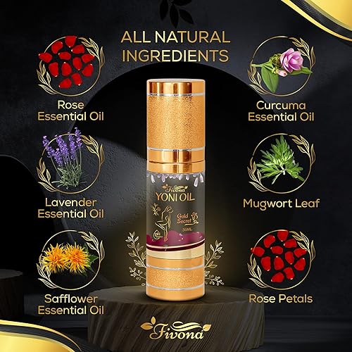Miniatura 4 de Fivona Yoni Oil Gold Secret para el cuidado femenino calmante, mezcla natural de aceites esenciales, mezcla de aceite de hierbas hidratante para el