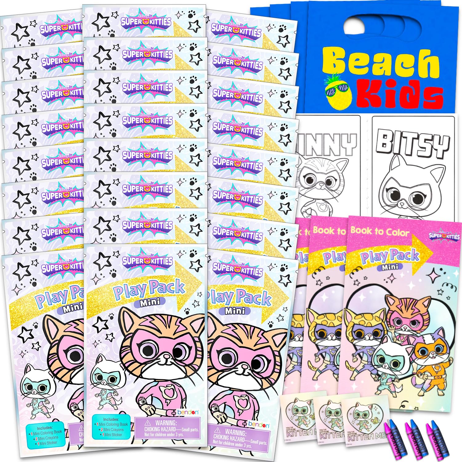 Disney SuperKitties Mini Birthday Party Favors Set - 24 Super Kitties Play Packs for Kids Bundle | Mini Coloring Books, Stickers, More for Goodie Bags