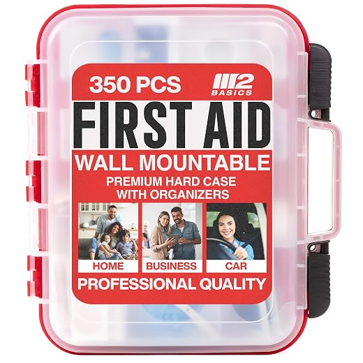 M2 BASICS 350 Piece Emergency First Aid Kit | Dual Layer, Wall Mountable, Medical Supplies for Business, School, Car or Home