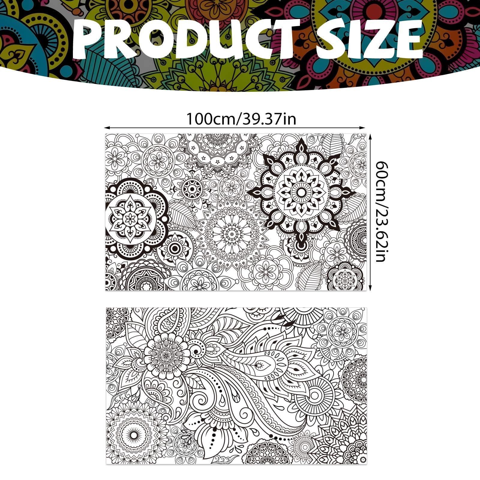 Penitue 2pcs Jumbo Mandala Coloring Posters, 100x60cm/39.37x23.62in Large Motivational Coloring Posters Giant Poster for Kids Adults Teens Art Craft Wall Party Supplies (Style 1) - 2