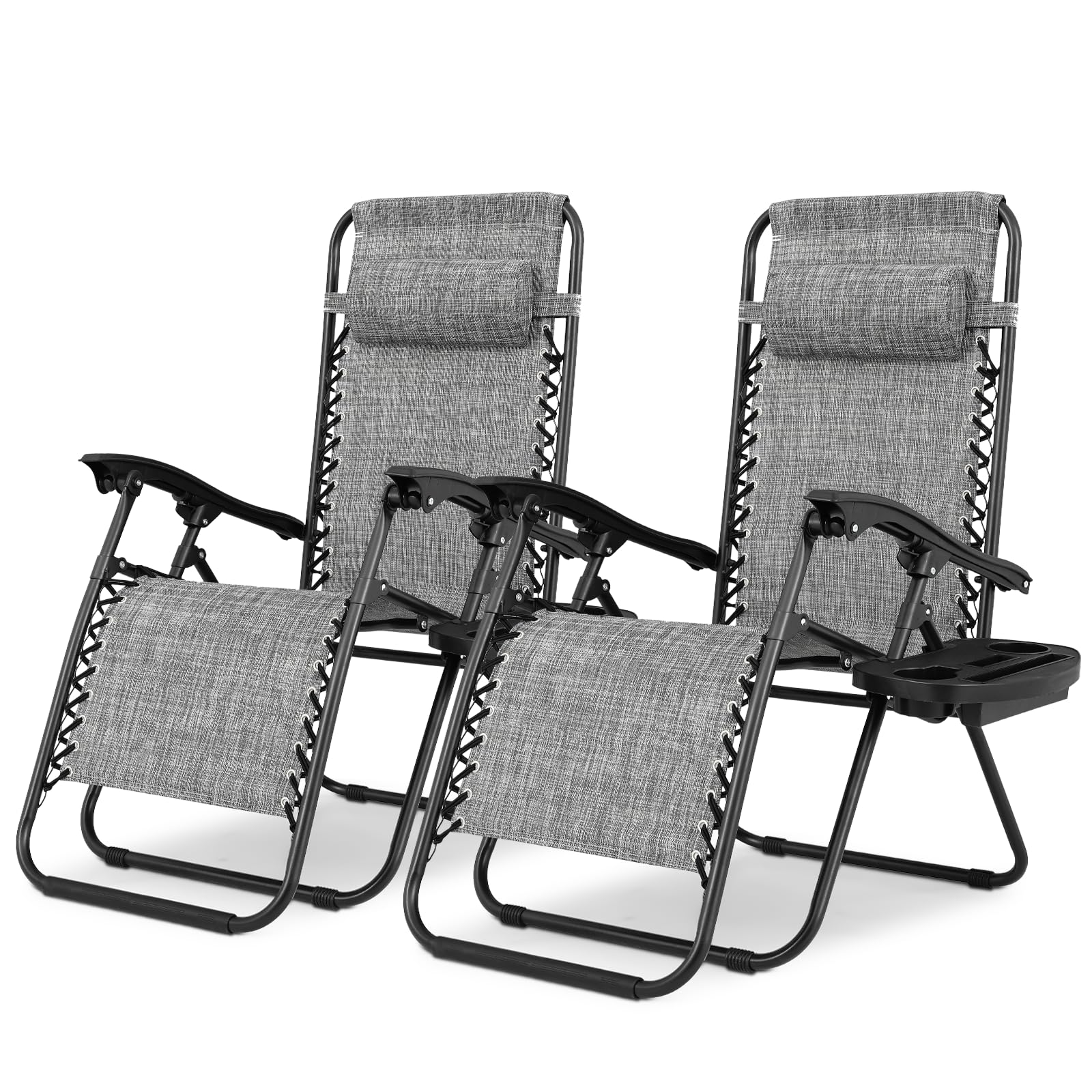 Magshion Zero Gravity Lounge Chairs Set of 2, Outdoor Patio Reclining Chair with Side Tray, Adjustable Anti-Gravity Recliners with Pillow Headrest,