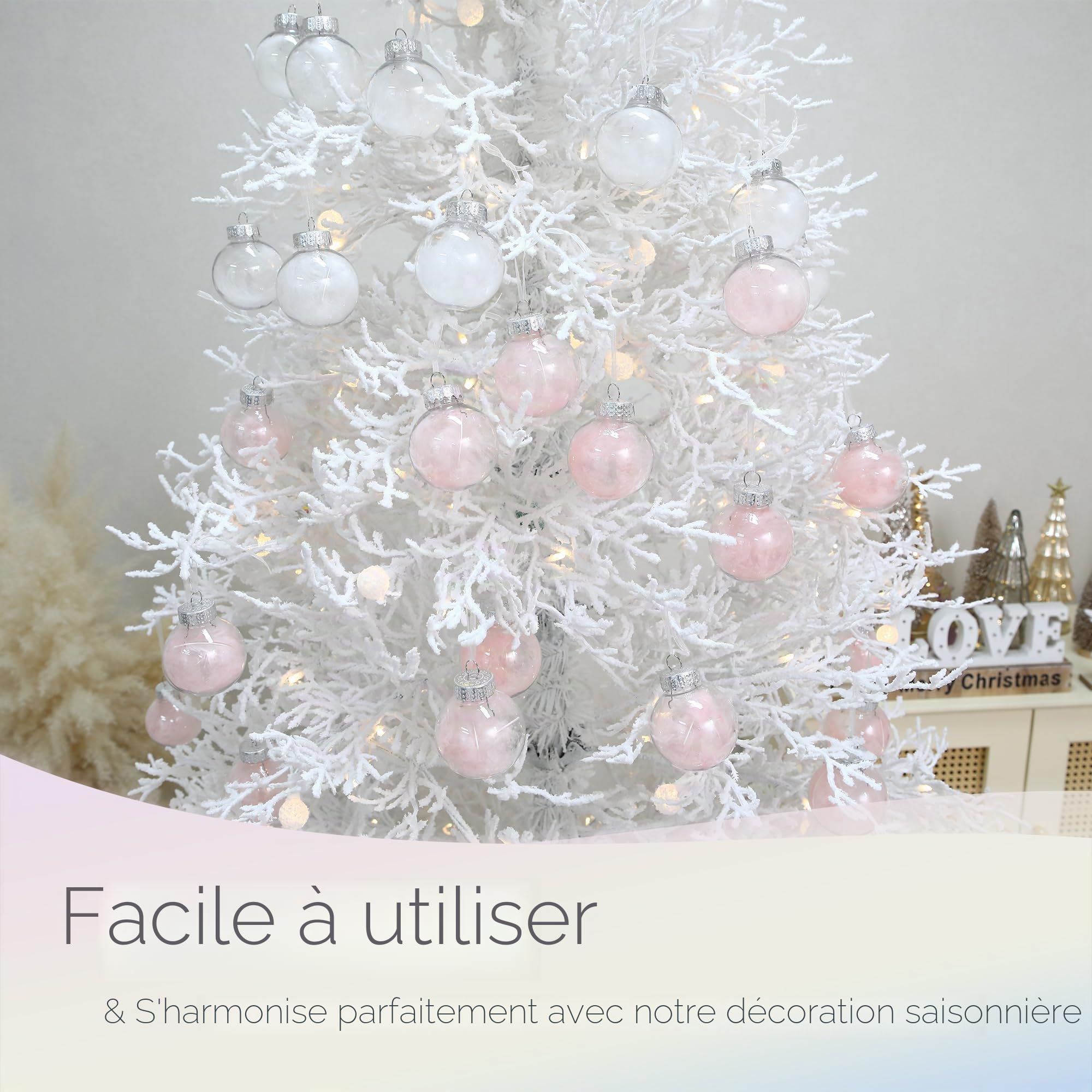 Sea Team Lot de 25 boules de Noël transparentes remplies de plumes, boules décoratives à suspendre avec plumes, décorations en plastique incassable pour sapin de Noël, couronne, guirlande, 60 mm/2,36
