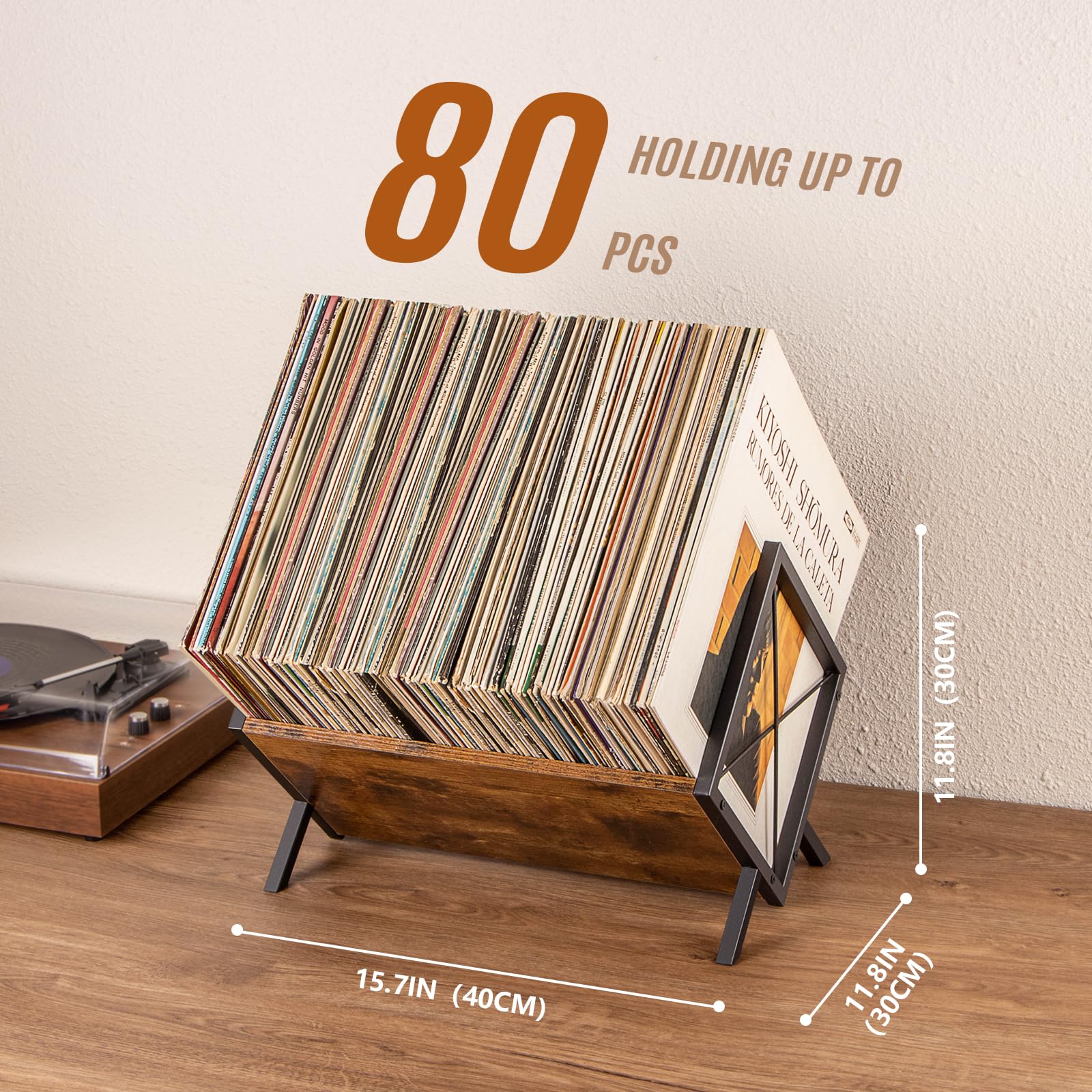 Document Record Storage Racks PUERSI Vinyl Record Storage Rack, 80 LP Record Storage Holder, 1 Tier ...