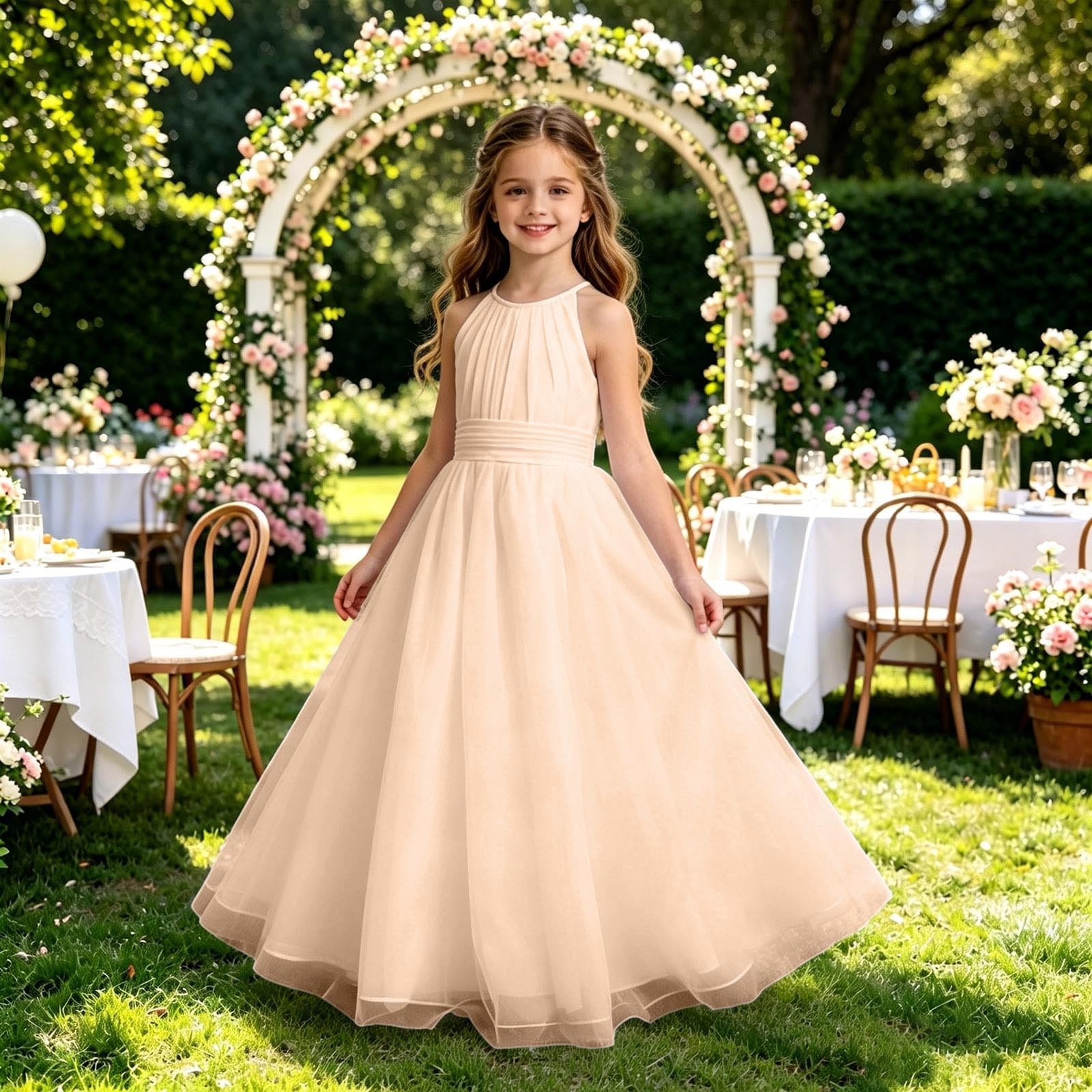 Générique Vestito Estivo Ragazza Abito Estivo Senza Maniche in Chiffon per Ragazze, elegante e Confortevole, ideale per Feste da 2 a 13 anni. Abito da cerimonia leggero e traspirante.