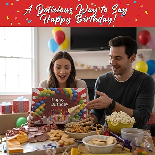 Miniatura 8 de Happy Birthday Box For Him or Her Includes Delicious Meats, Cheese, Pretzels, Popcorns, Cookies, and Haribro Gummy Bears | Meat and Cheese Gift