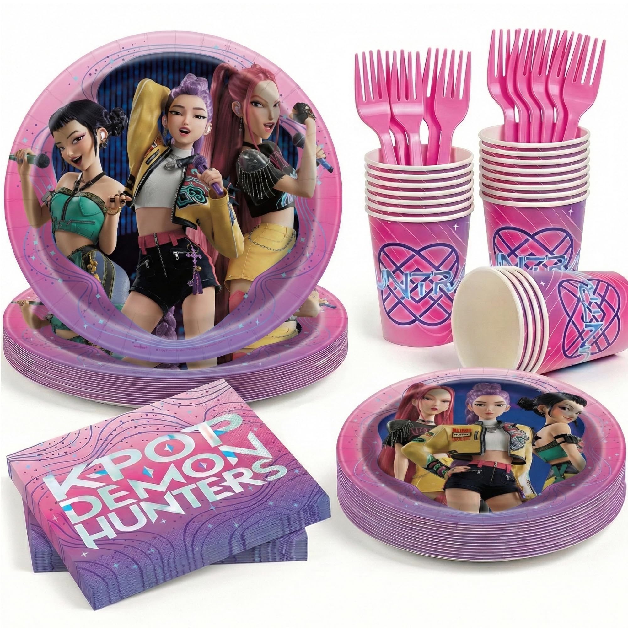 KPop Demon Hunters Birthday Party Decorations Plates, Napkins, Cups, and Forks