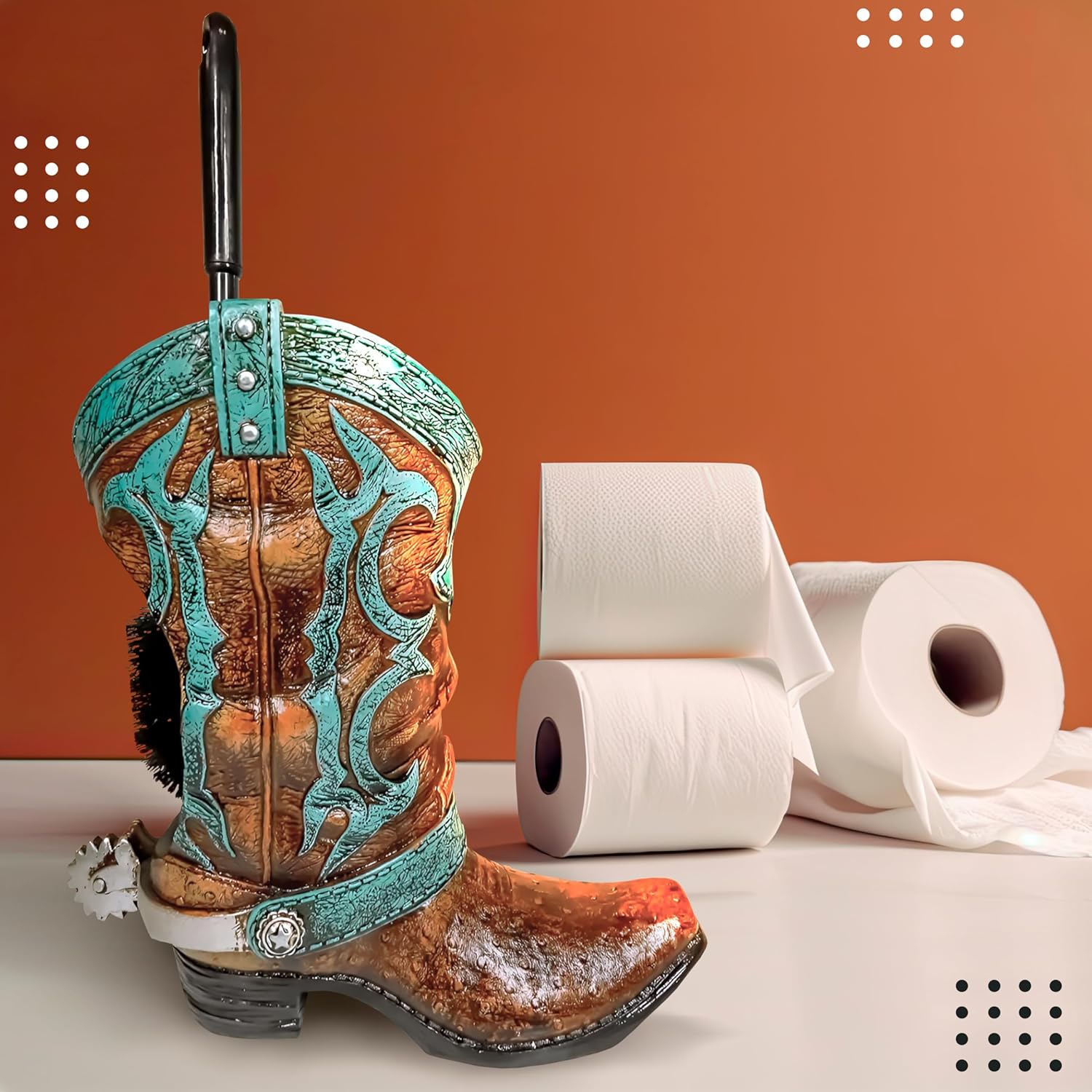 Cowboy Boot Toilet Brush Holder, Vintage Turquoise Bathroom Accessories, Rustic Bathroom Decor
