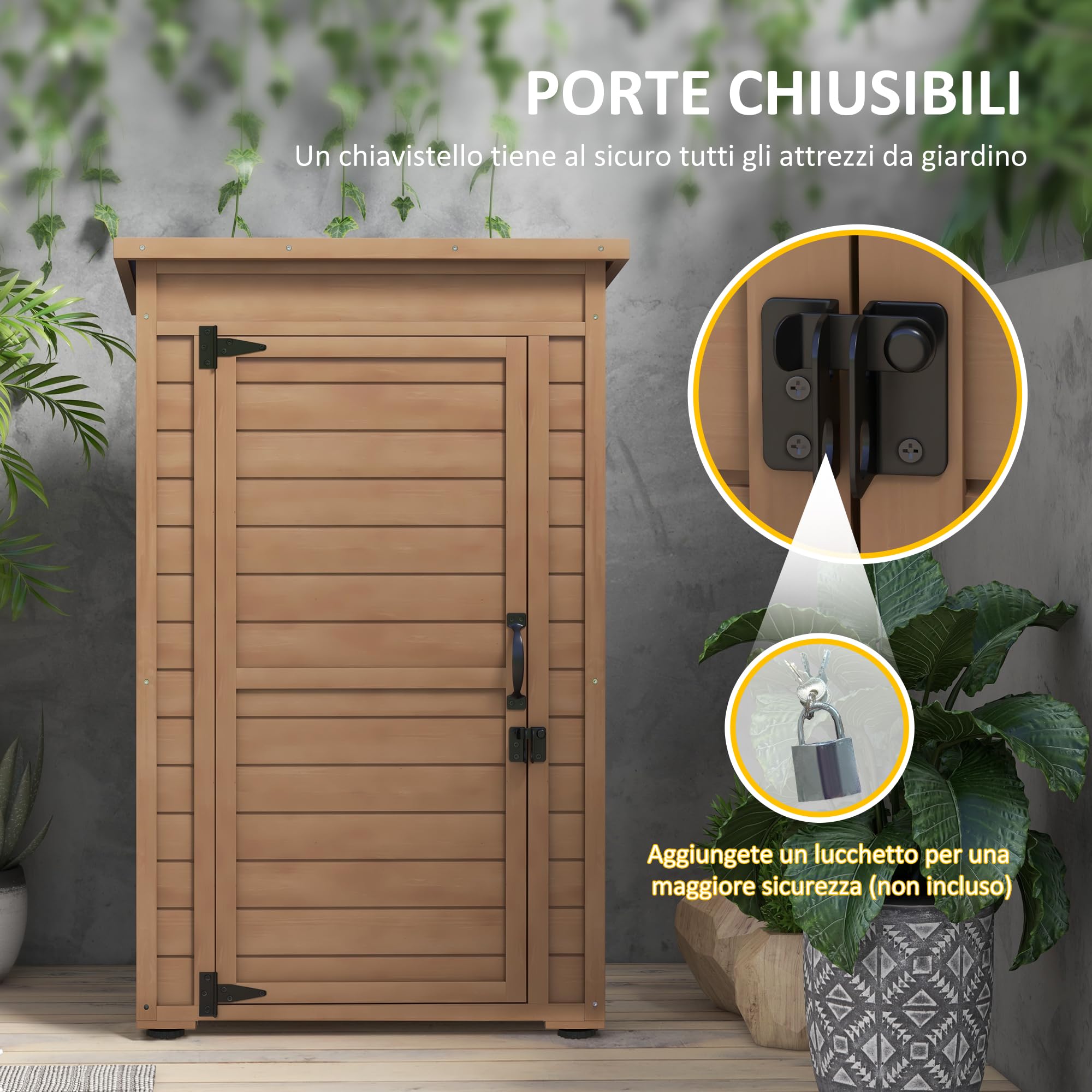 Outsunny Armadio da Esterno in Legno 75x56x117cm Marrone