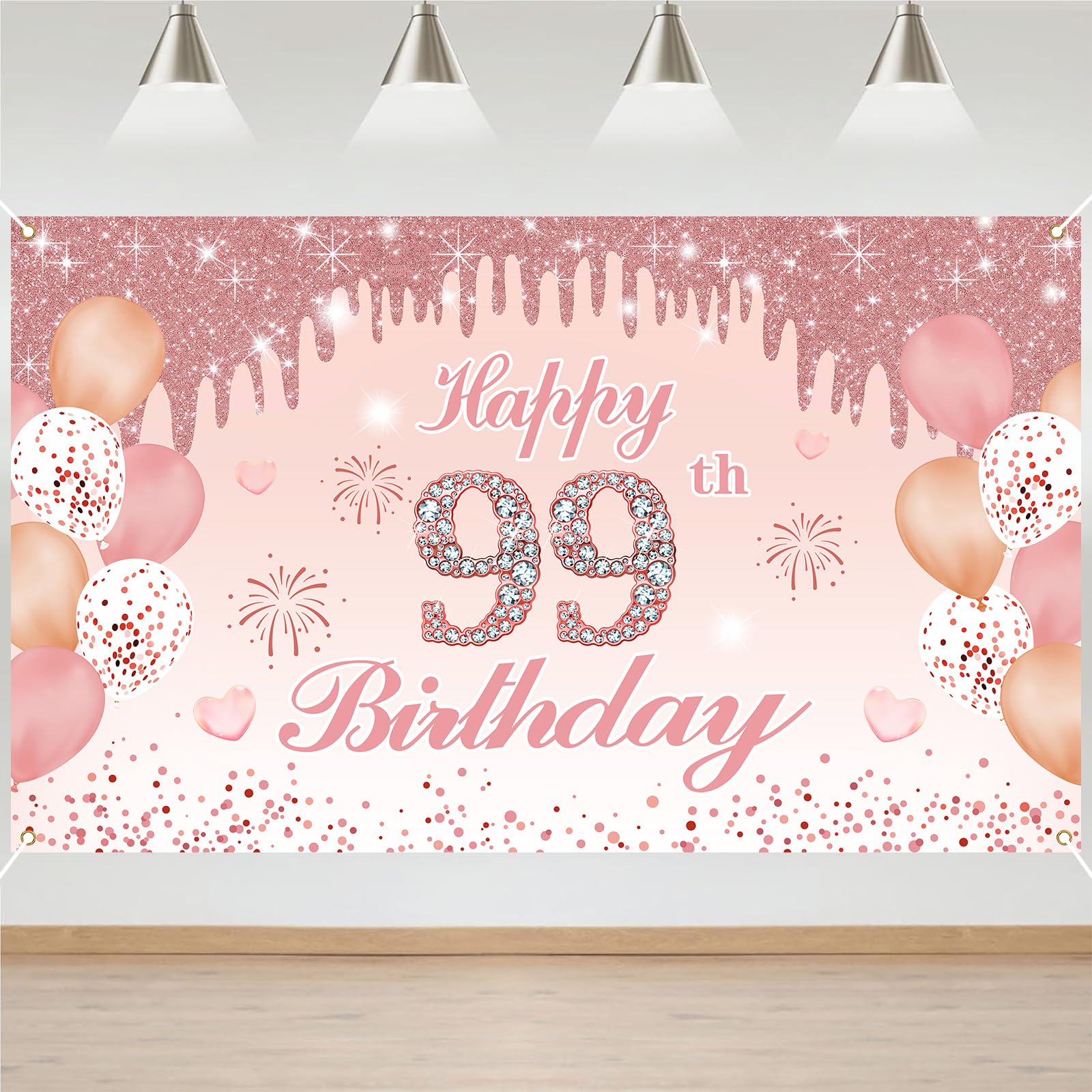 99th Birthday Decorations Door Banner Pink Happy Birthday Banner for Party Backdrop for Women Home Outdoor Cover Party Decoration Supplies Poster — image 1