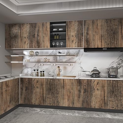 Miniatura 7 de 3YECAO Papel tapiz de madera gris y marrón claro extra ancho de 31 x 354 pulgadas, para despegar y pegar con textura mate, papel de contacto de