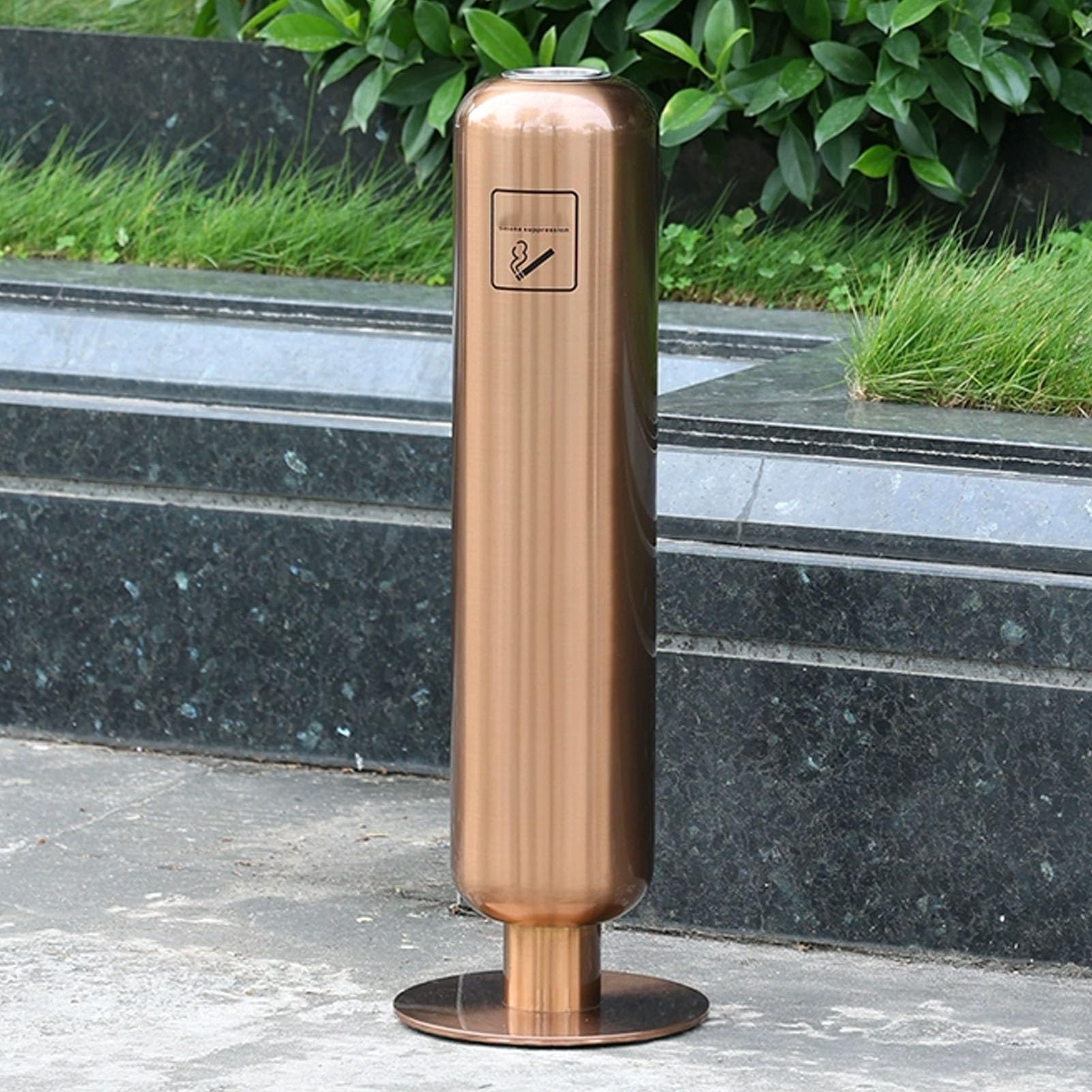 IUokLU Stainless Steel Standing Ashtray for Outdoor Use,Commercial Cigarette Butt Collector,Cylindrical Trash Can for Hotels & Malls - Elegant Gold Finish