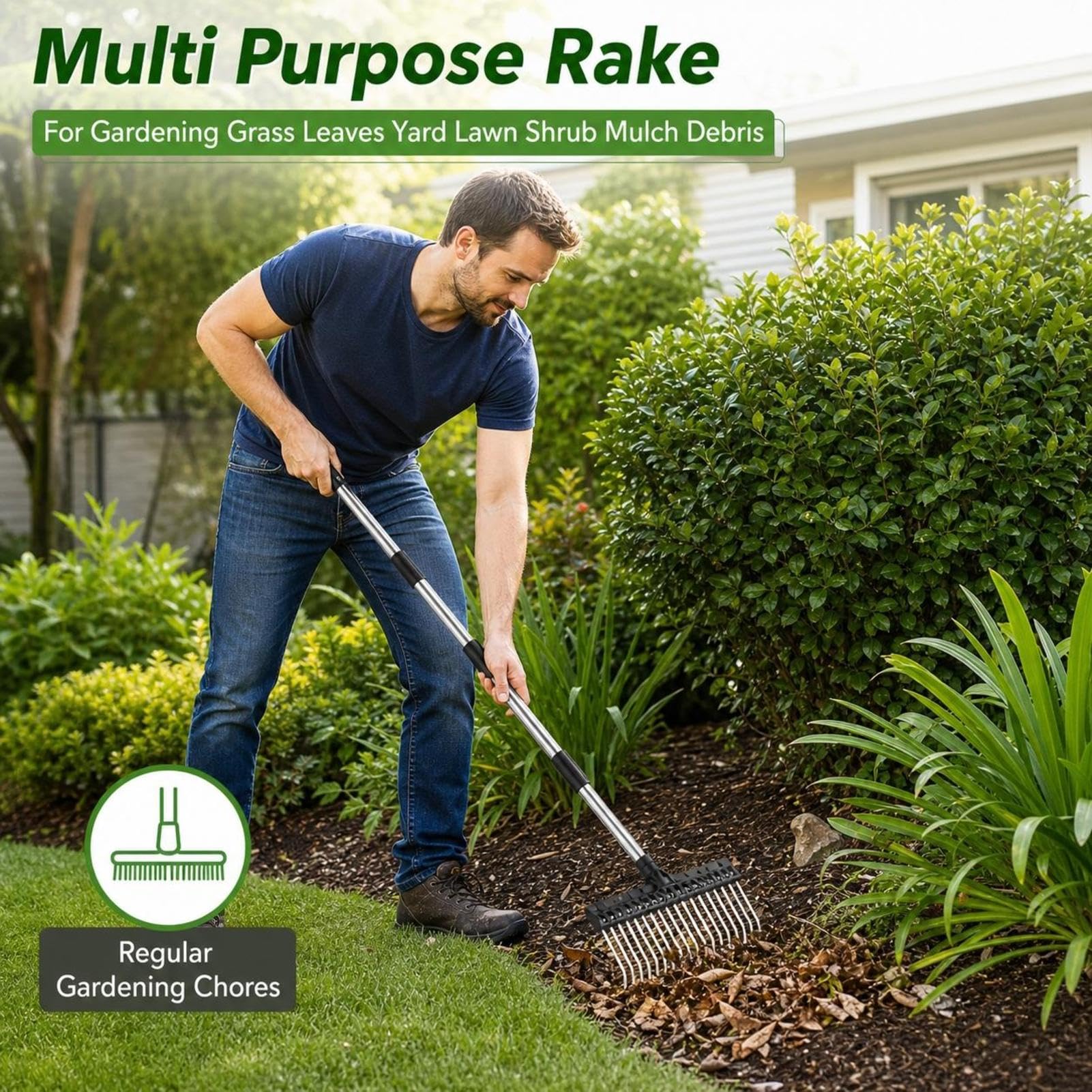 Gartenrechen - Ausziehbarem Rasenharke | Rasenrechen Verstellbar Premium Laubbesen Mehrzweck Metallrechen | Breiter Stahldrahtrechen Laub, Mulch, Rasen Und Hof, Ergonomisch Gestaltet