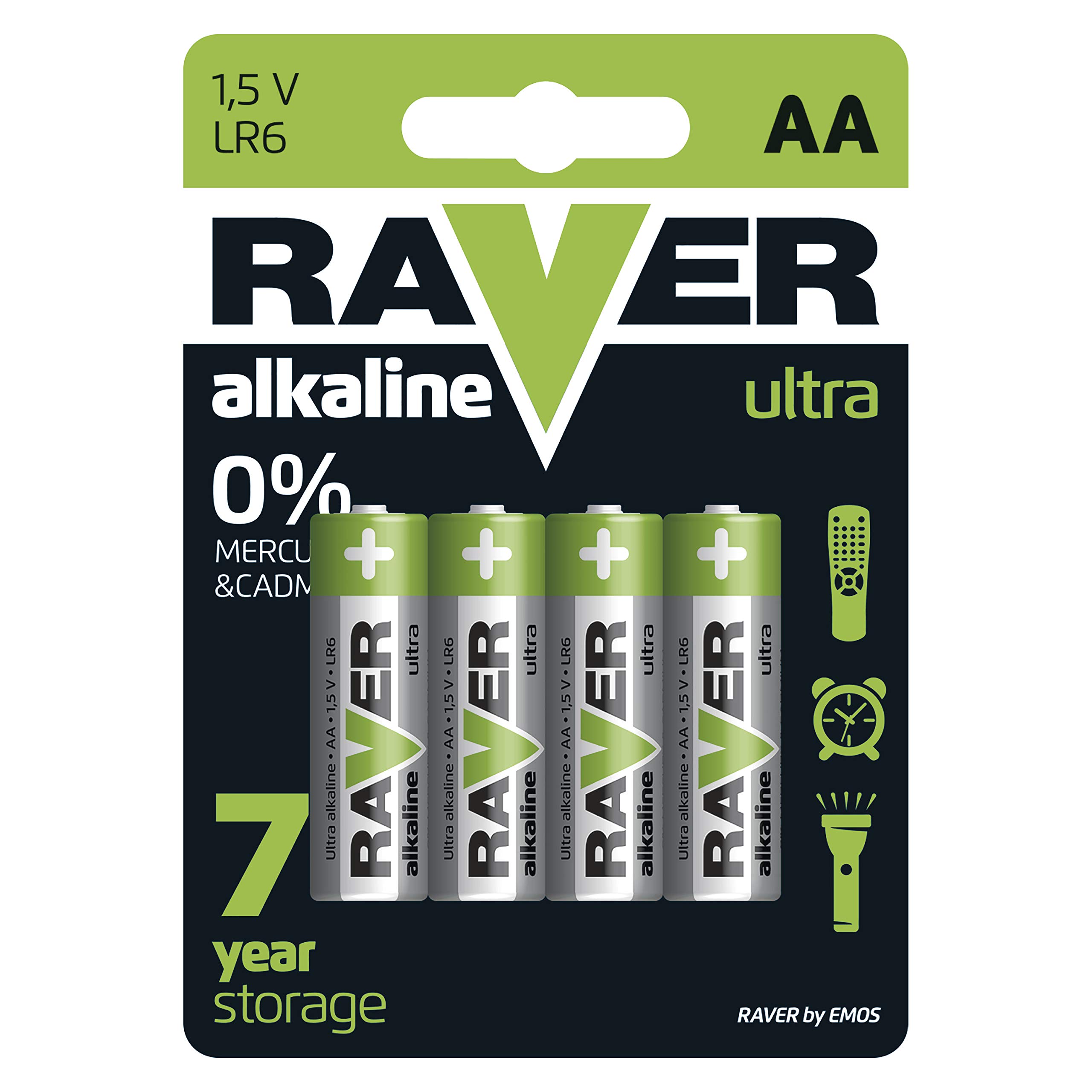 Emos Raver Alkaline Battery LR6 AA Mignon 4er Blister Pack of 4 B7921
