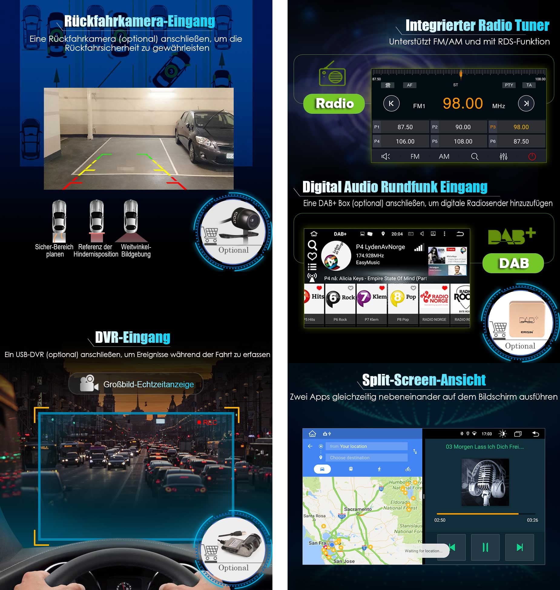 Erisin 7 pollici 8 Core 4GB+64GB Android 14 Autoradio Bluetooth GPS Navigatore per Alfa Romeo Mito Supporta CarPlay senza fili Android Auto WiFi 4G DAB+ RDS FM DSP USB Canbus Lettore CD Mirror Link