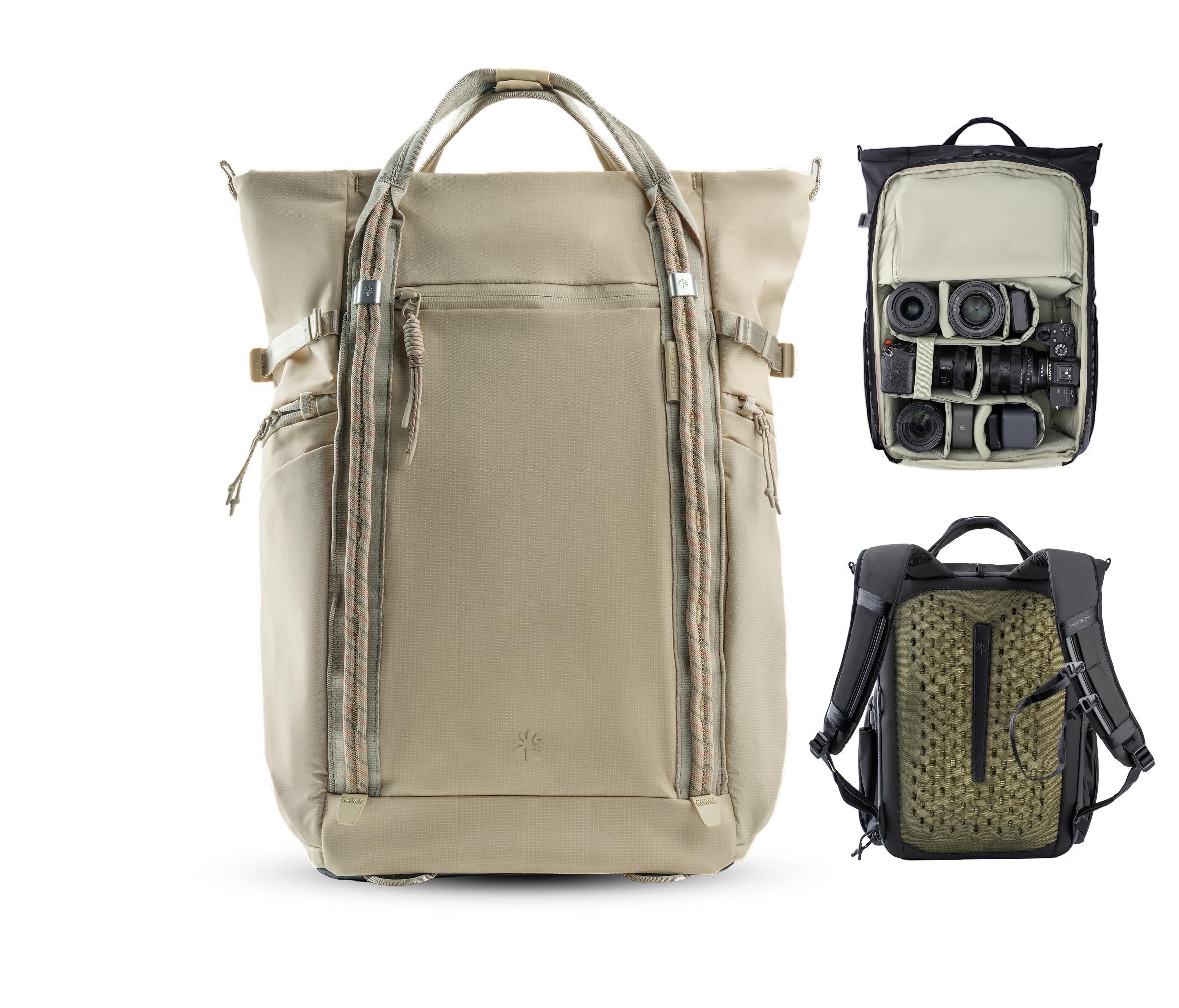 PGYTECH OneGo Roamer Plecak Fotograficzny 25L, Wodoodporny Casual Tote z Dwoma Sposobami Noszenia, do Aparatów DSLR/Bezlusterkowych, Drona DJI Mavic, MacBook Pro 16", Uchwyt na Statyw (Khaki)