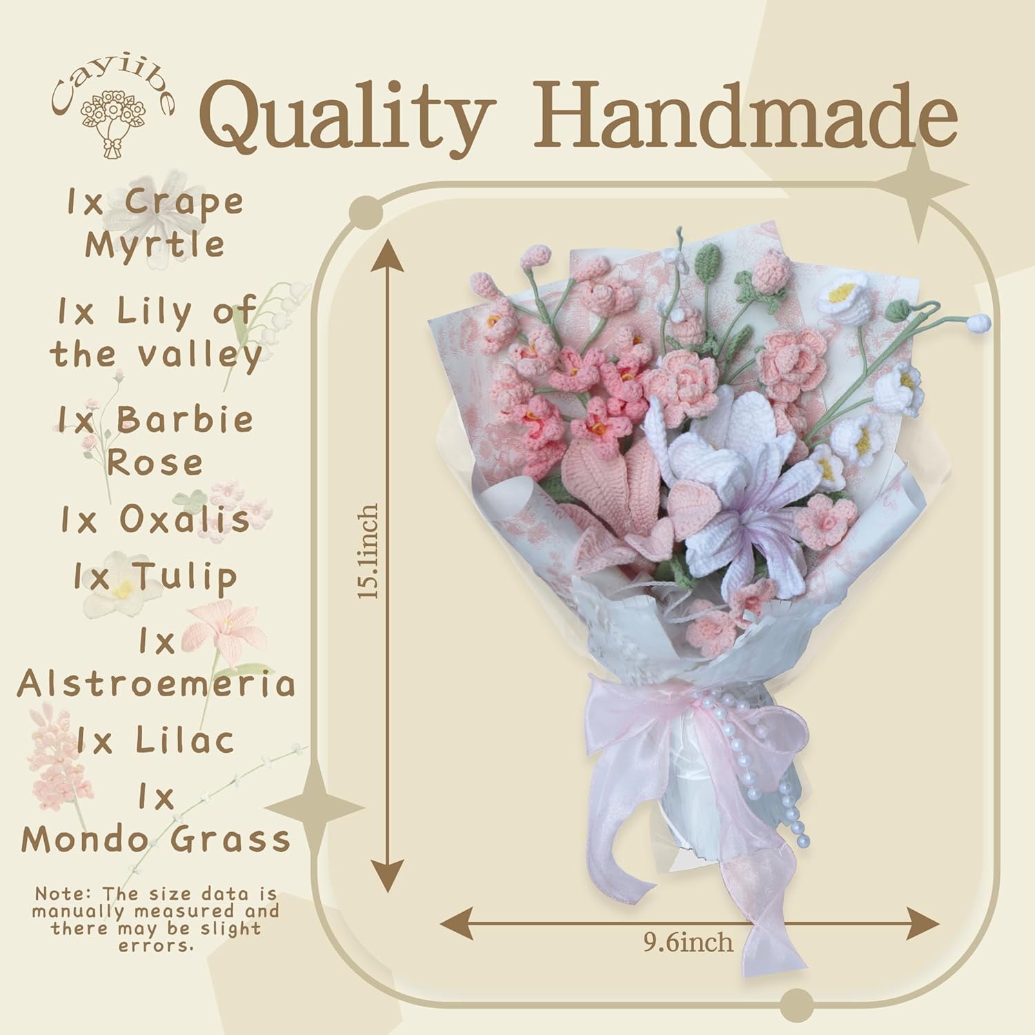 Tulip Crape Myrtle Peruvian Lily Pink White Crochet Flowers Bouquet Handmade Knitted Artificial Flowers Home Decor