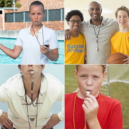 Miniatura 5 de SANNIX Paquete de 6 silbatos de acero inoxidable con cordón, entrenadores, árbitros deportivos, silbatos para fútbol, baloncesto, entrenamiento,