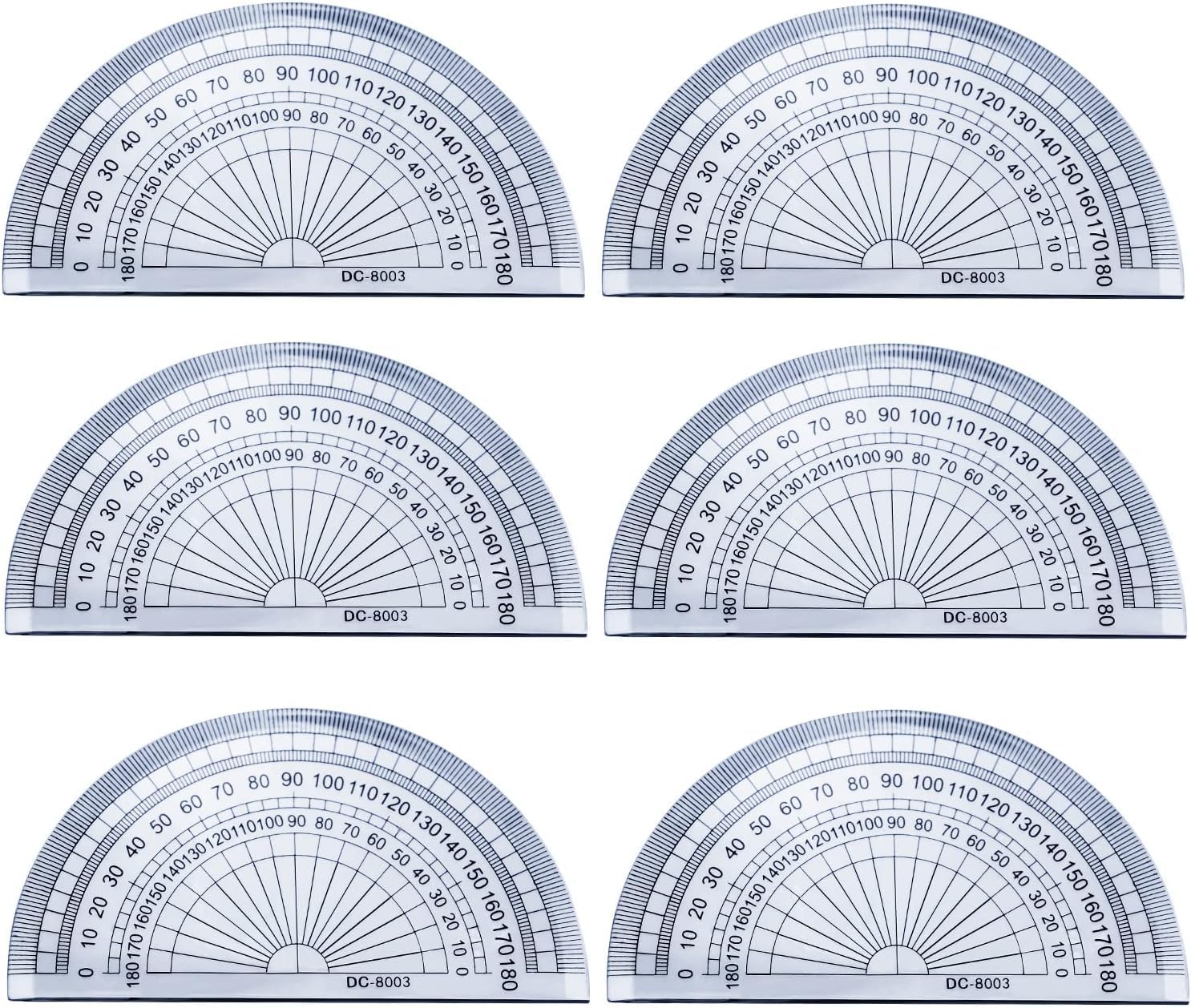 6 Pack Protractor 180 Degrees Protractors Plastic Math Protractor Set 4-Inch School Protractors for Geometry School Student Math Classroom Office Teachers