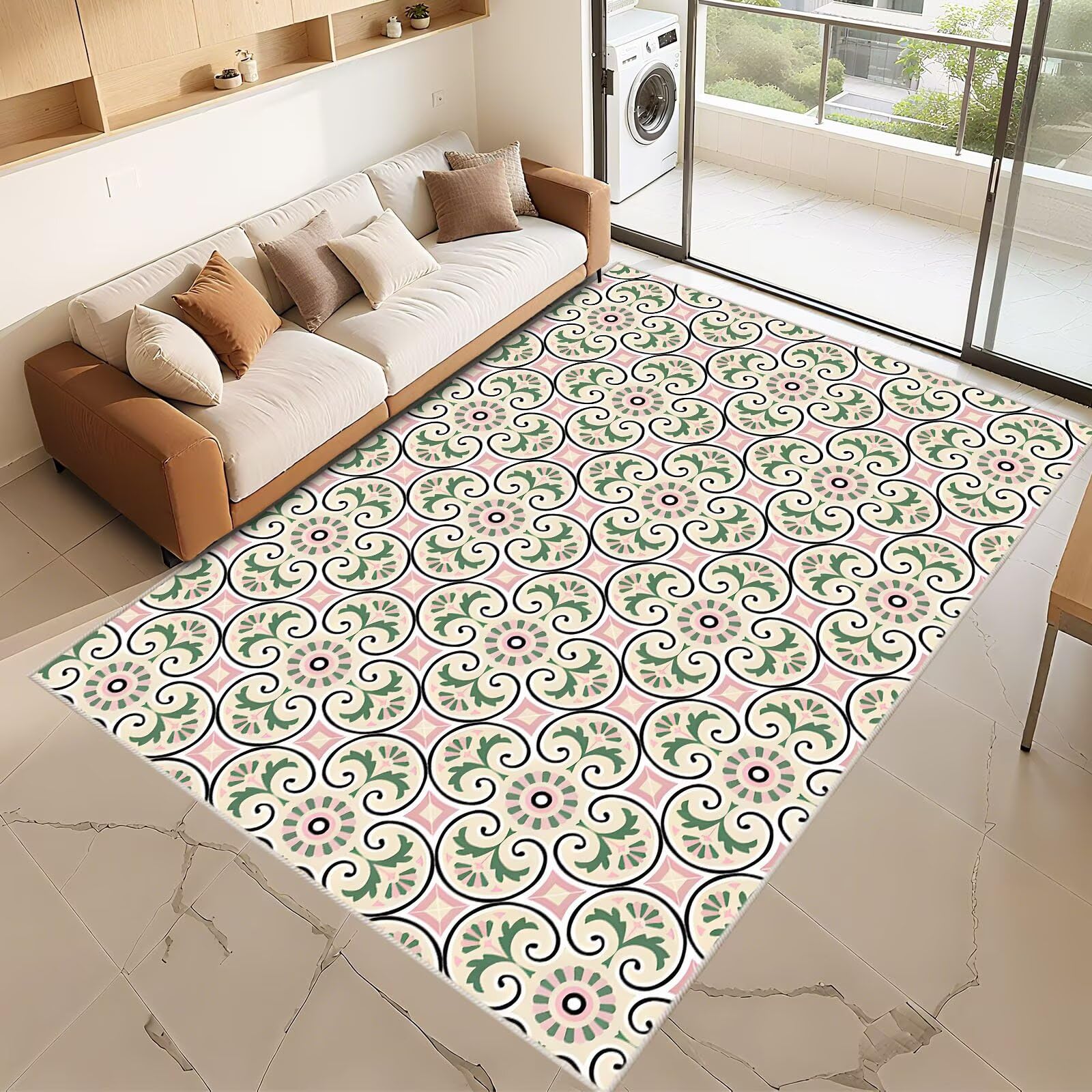 Tapis poil ras fille rose vert tapis chambre enfant lavable moderne