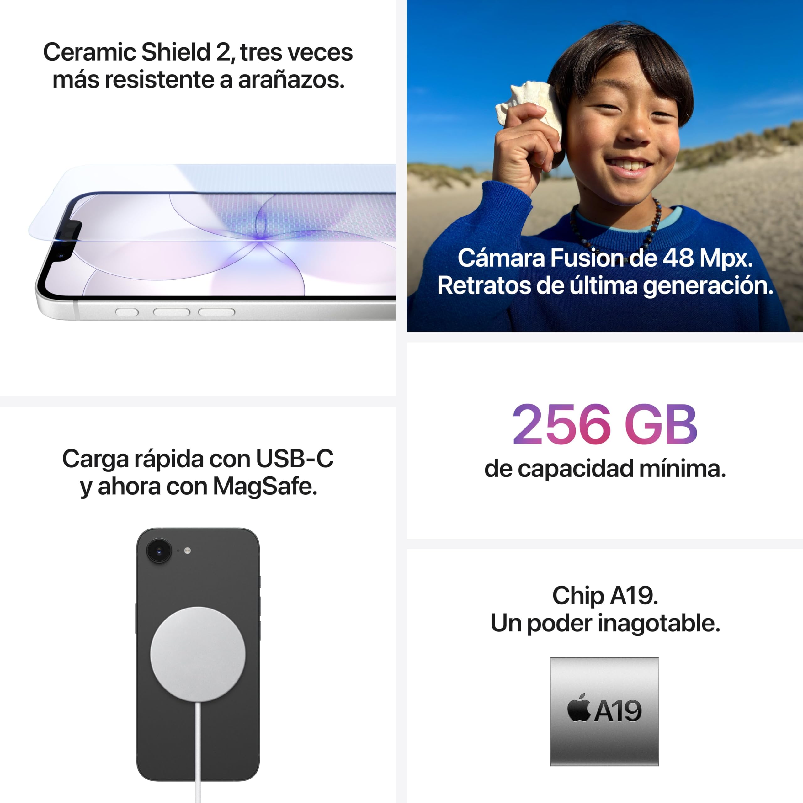 Apple iPhone 17e de 256 GB: Pantalla Super Retina XDR de 6,1 Pulgadas, Chip A19, autonomía para Todo el día, cámara Fusion de 48 Mpx; Negro — view 4
