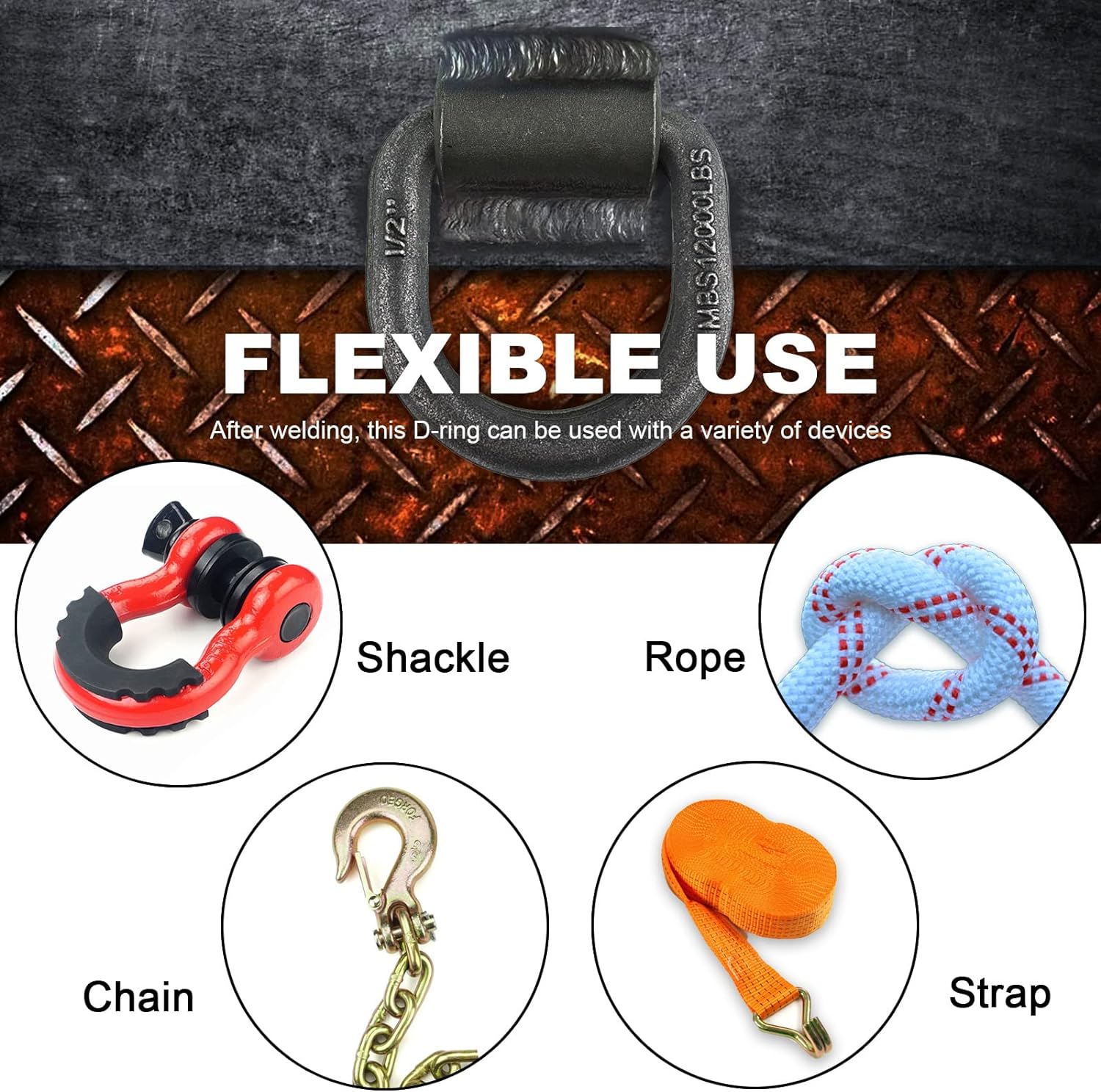 1/2" Heavy Duty Weld-On Forged D Ring with MBS:12,000 lbs, D-Ring Tie Down Anchor with Weld On Anchor Points for Trailer, Truck Cargo, RV, ATV Tiedowns, Farm Applications etc (8 Pack) thumbnail