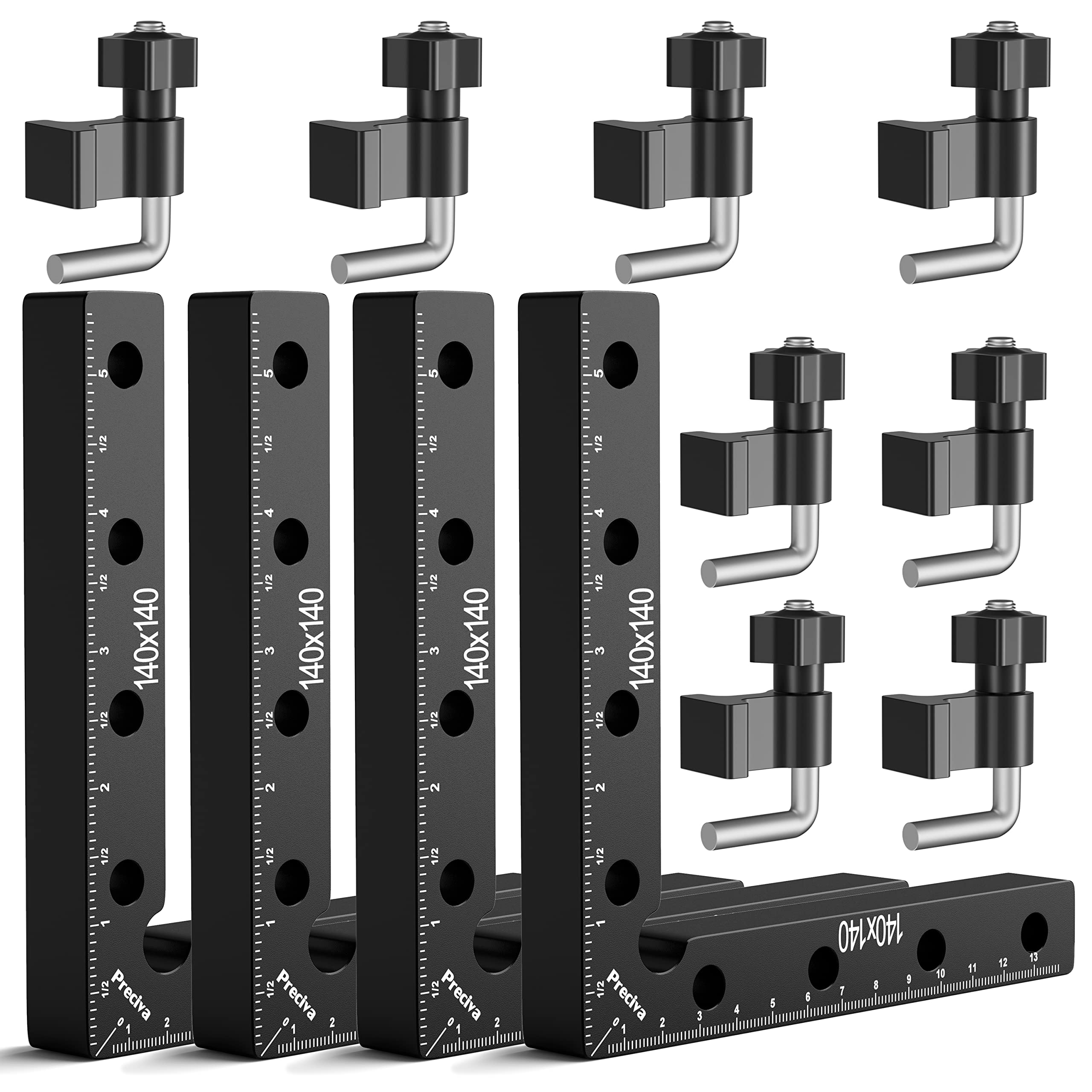 Preciva 90 Degree Positioning Squares (14cm/5.5"), Aluminum Alloy Right Angle Clamps Fixing Clamp, Professional Woodworking Tools Carpenter Squares for Picture Frame Box (5.5inch*4 Pack) (4)
