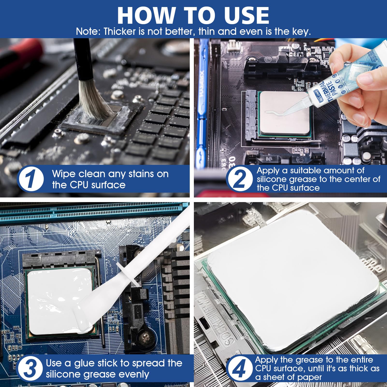 Allony Thermal Paste, CPU Cooler, Pasta Termica CPU, Premium Performance Pasta Termica CPU, Unga Durabilità, Adatta per Tutti i Processori (CPU, GPU, PS4), Bianco Pasta Termica, 100g
