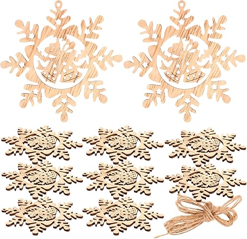 EXCEART Adornos de madera de Navidad, recortes de copo de nieve de madera, rebanadas de madera en blanco, adornos de Navidad rústicos 3D, decoración