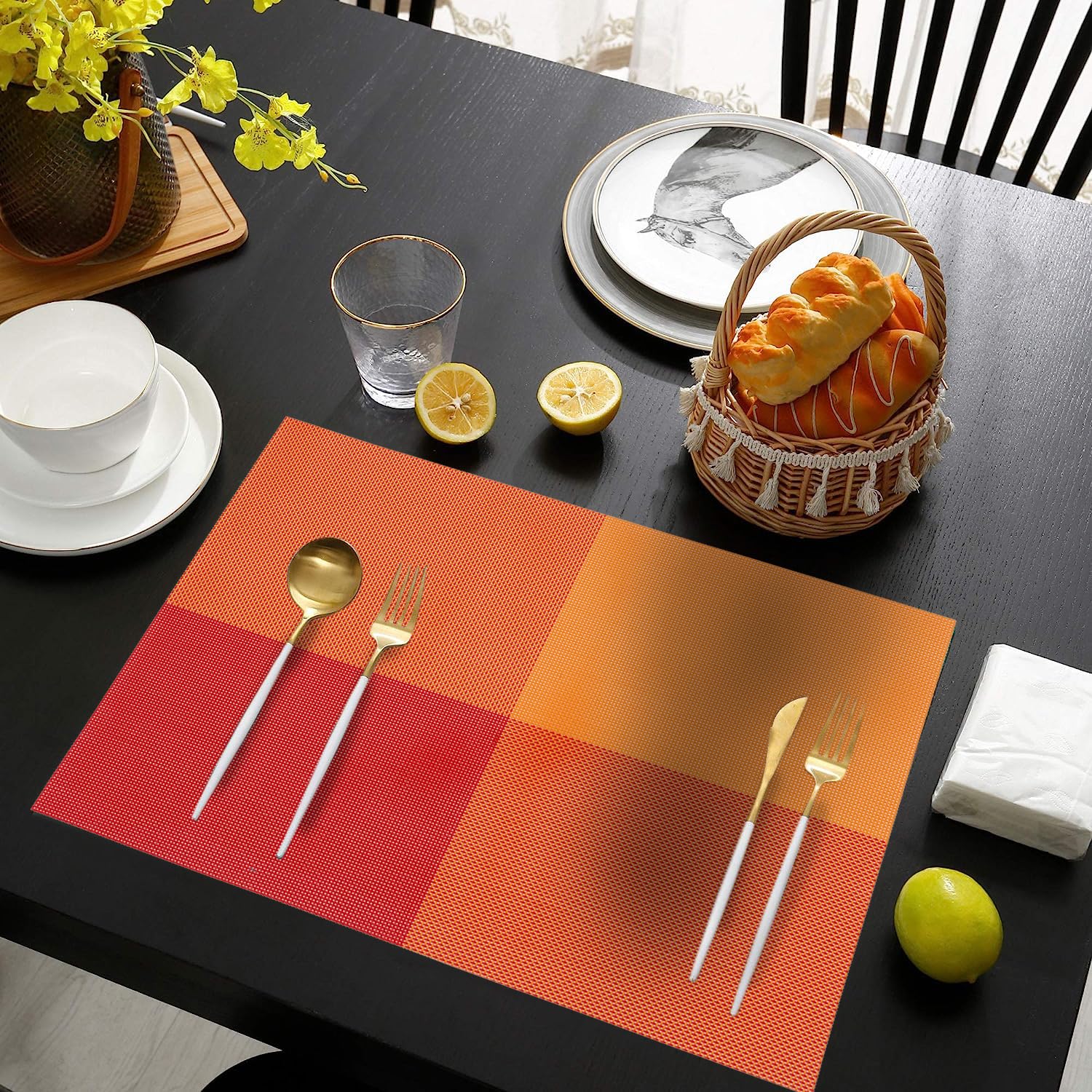 IPEA Tischsets Abwaschbar Orange 45 x 30 cm - 6er Set - Für Abendessen, Mittagessen, Frühstück - Hitzebeständig, rutschfest, Schmutzabweisend für Küchentisch und Wohnzimmer - Platzsets Abwischbar