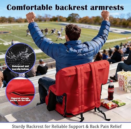 Miniatura 5 de Asientos de estadio con soporte para el respaldo, sillas gradas con respaldo y cojín extra ancho, asientos acolchados gruesos, asientos reclinables
