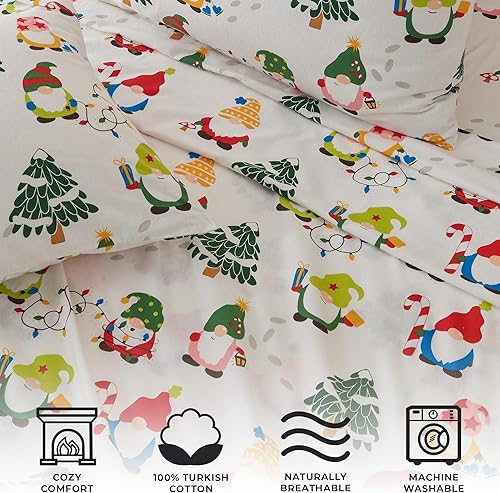 Miniatura 2 de Great Bay Home Juego de sábanas de Navidad de franela de algodón turco 100 %, para niños, bajera con gran caída lateral, suaves, para cama cálida,