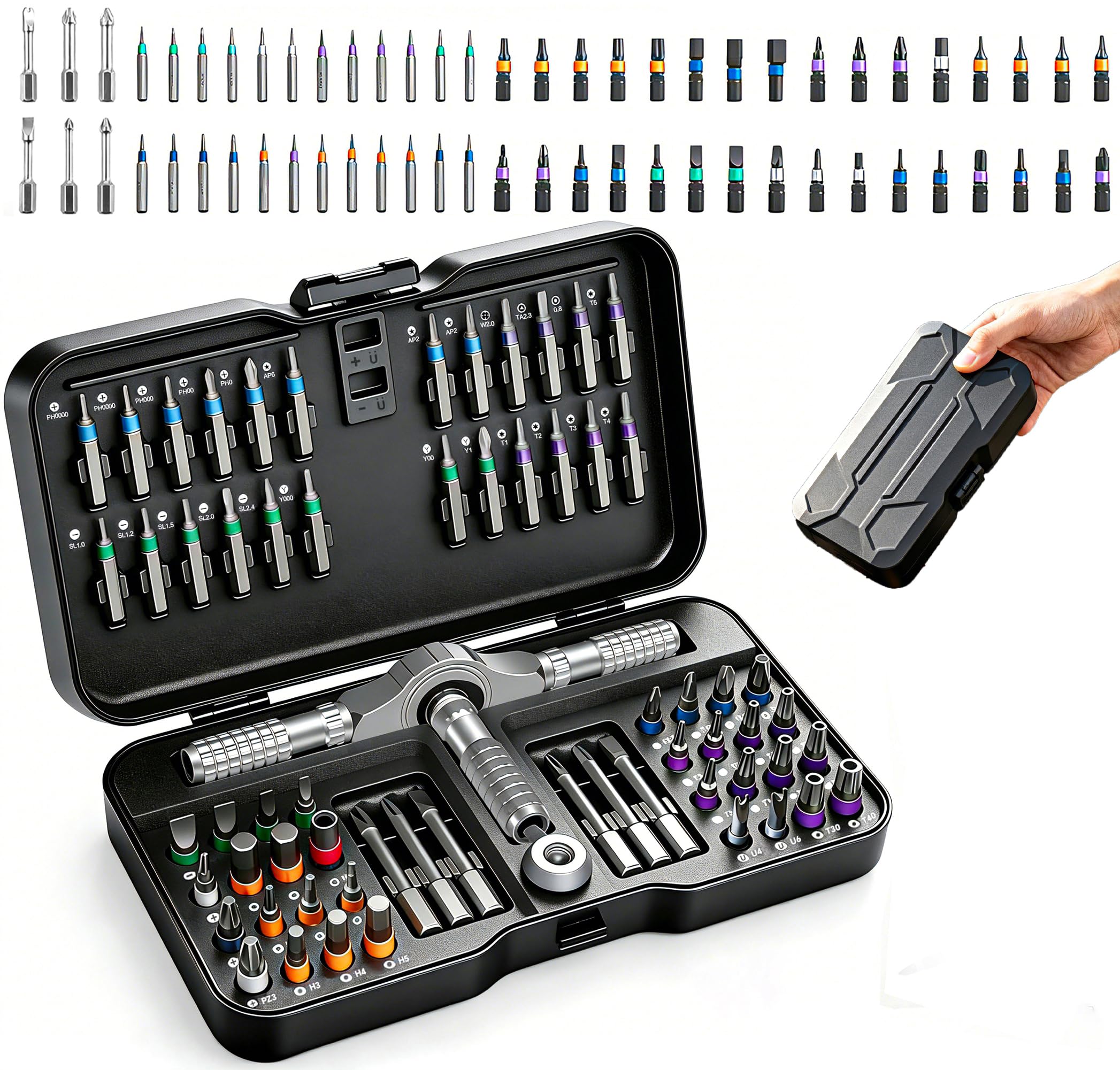 Set di cacciaviti magnetici a cricchetto 66 in 1, set di cacciaviti fai da te con manico staccabile, kit di strumenti di riparazione compatto portatile per mobili, laptop, elettronica, bicicletta