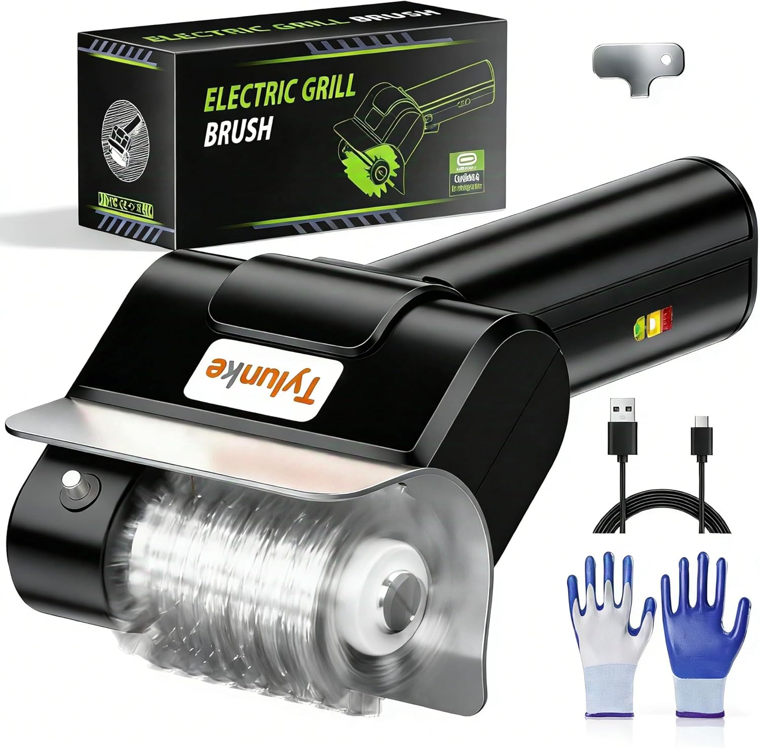 Electric Grill Brush - BBQ Grill Cleaning Tools with 800 RPM Brush Head,3000mAh Battery and 304 Stainless Steel Bristles, Cordless Rechargeable Grill Cleaner for Outdoor (Black)