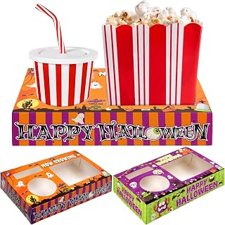 WorldBazaar 32 Pcs Halloween Party Supplies Movie Night Paper Snack Trays Disposable Popcorn Candy Holder Snack Boxes Food Trays for Party