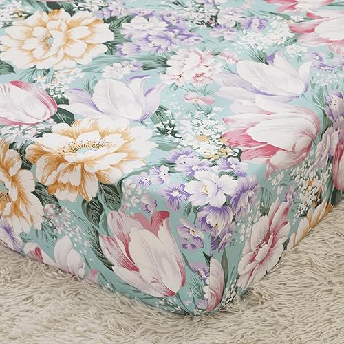 Miniatura 5 de Brandream Juego de ropa de cama para cuna para niñas, 800 hilos, 100% algodón egipcio, juego de ropa de cama de 3 piezas, edredón de flores moradas,