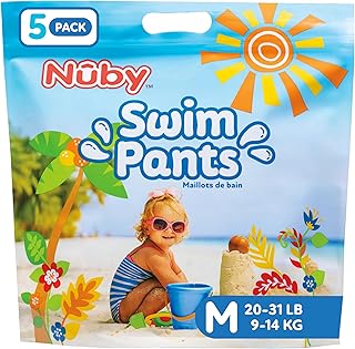 Nuby Swim Pants for Toddlers - 5 Pack - Toddler Swim Diapers with Stretchy Waistline, Tear-Away Sides, Water-Resistant Out Price In India