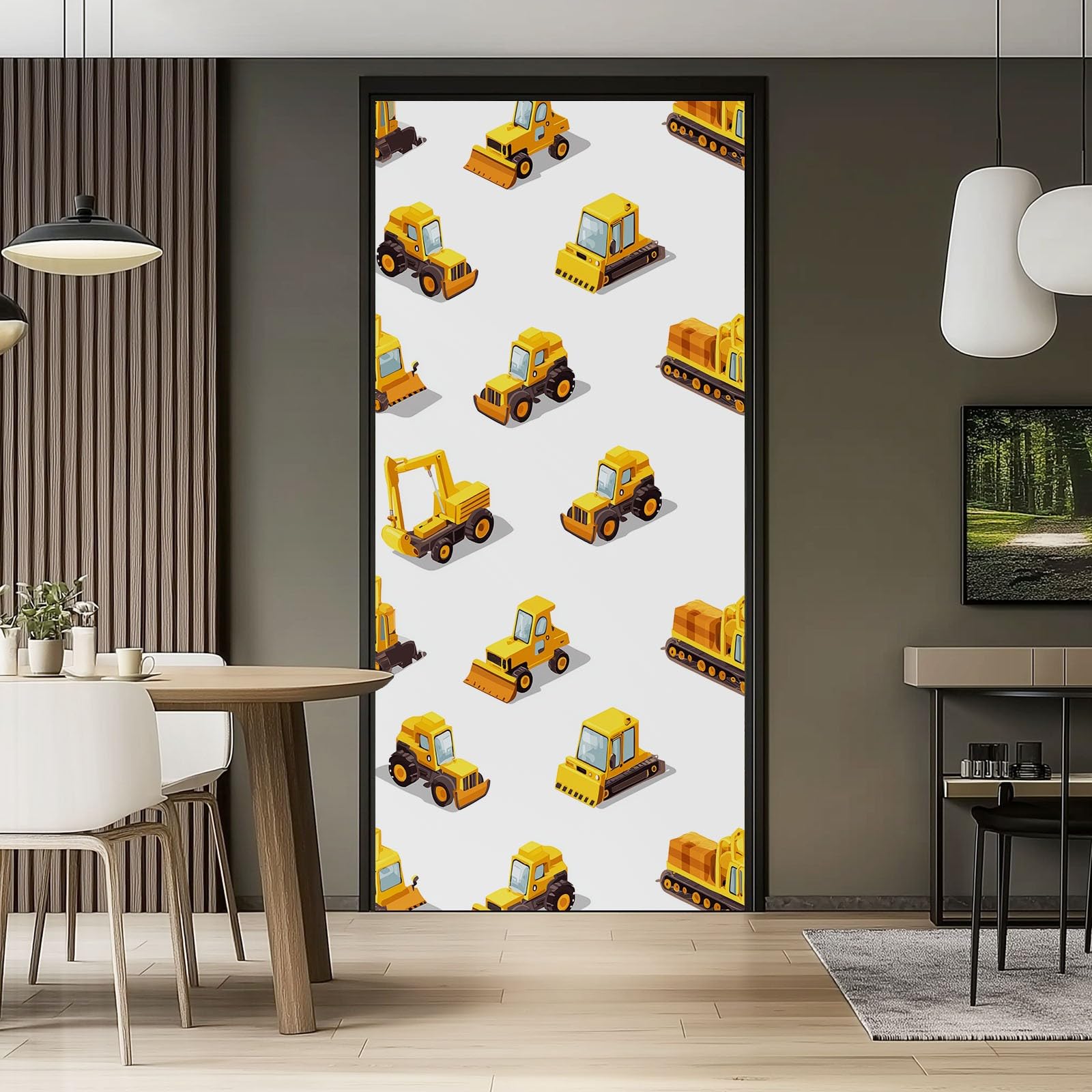 Naklejka na drzwi 3D, samoprzylepna, PCW, 90 x 200 cm, zdejmowana, żółta, wodoszczelna, do sypialni, kuchni, łazienki, biura, dekoracja na drzwi - kreskówka, fotografia, samochód dziecięcy, motyw