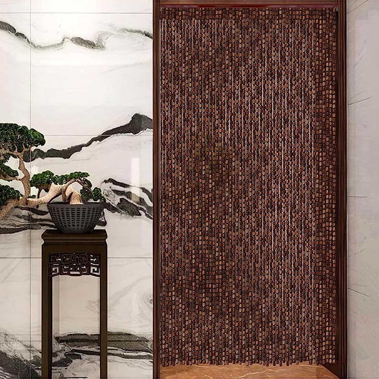 Houten Kralen Bamboe Kralengordijn-Decoratief Kamerscheidingsscherm Panelen-Houten Vliegengordijn Deurgordijn,Handgemaakte Hangende Pareldeuren,Eenvoudig Te Installeren,65strands-130x220cm