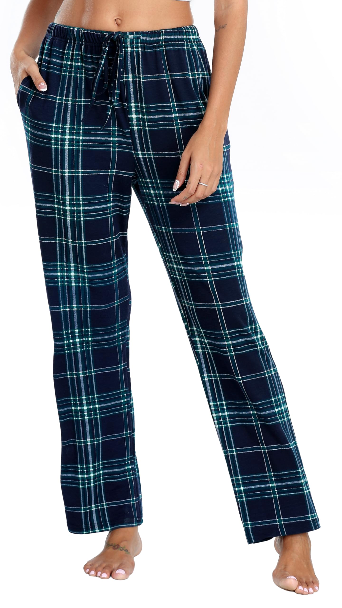 Lovasy Pyjamahose Damen Lang Karierte Schlafanzughosen für Damen mit Taschen und Kordelzug