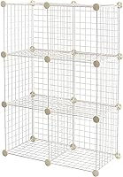 Amazon Basics 6-Cube Wire Grid Storage Shelves, Stackable 12x12 Inch White Organizer for Toys, Books, Linens