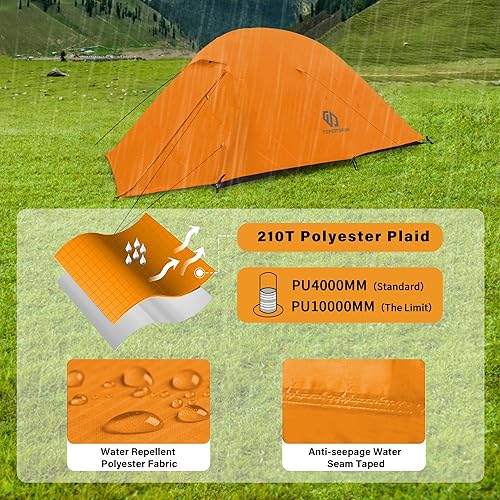 Miniatura 6 de 2 Person Camping Tent with 3 Aluminum Alloy Poles, 4 or 3 Season Waterproof Tent, Double Layer,Easy Setup, 2 Doors for Outdoor