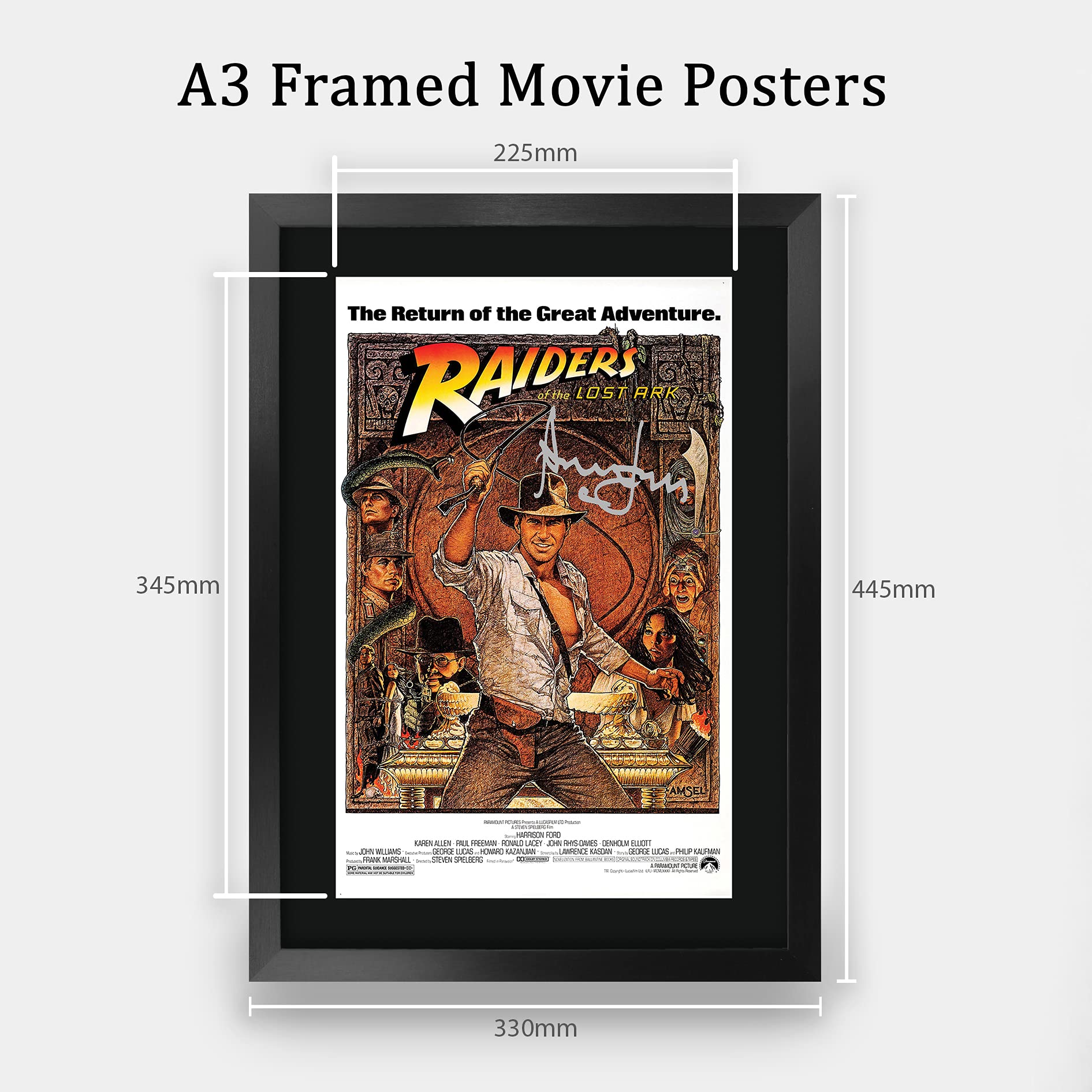 HWC Trading Indiana Jones Raiders Of The Lost Ark A3 Gerahmte Signiert Gedruckt Autogramme Bild Druck-Fotoanzeige Geschenk Für Harrison Ford Filmfans