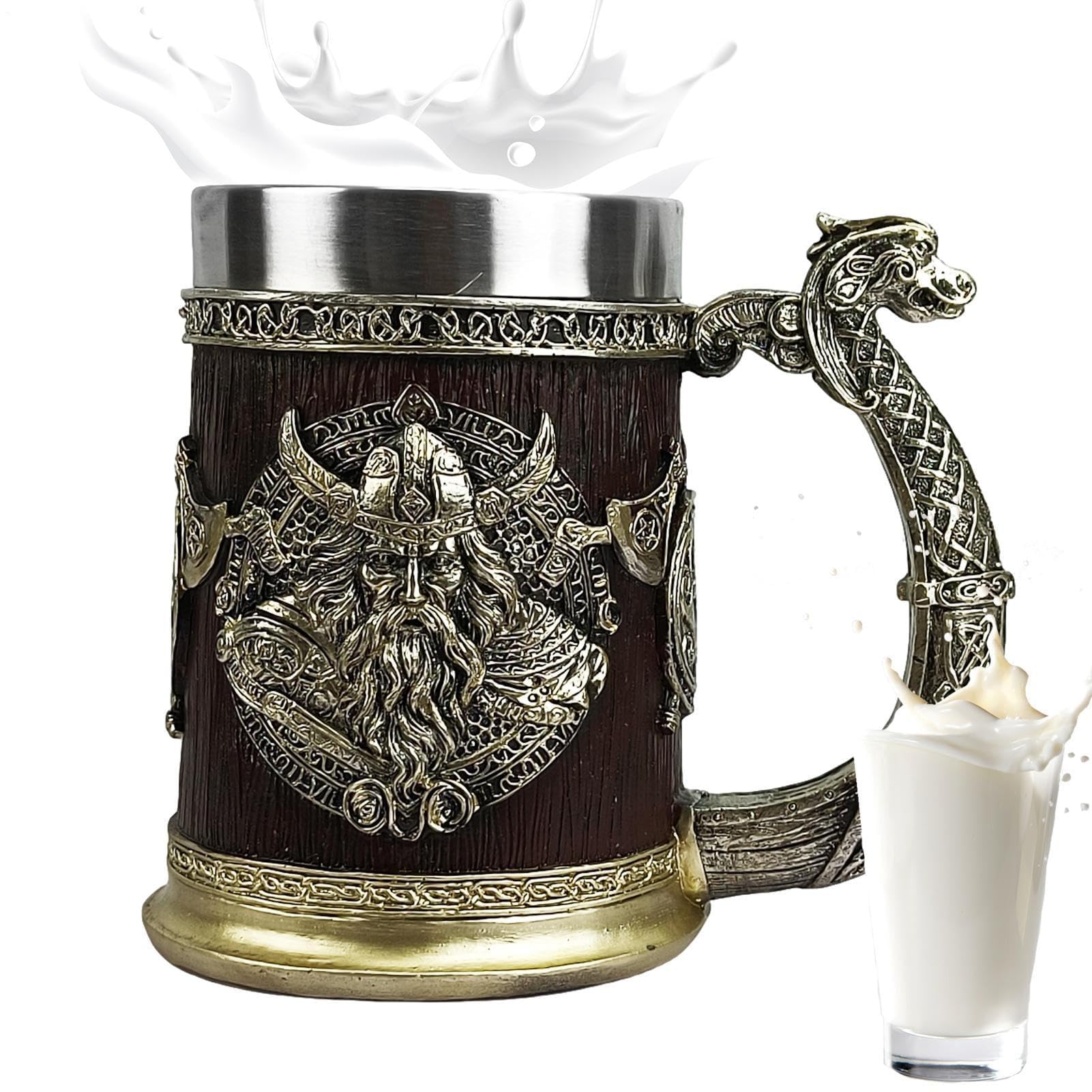 Boccale da birra nordica vichinghi | Tazze medievali norvegesi | Tazza da whisky in acciaio inox | Tazza da vino e caffè | Tazze da birra regalo per uomini, decorazione per la festa del papà, 600 ml