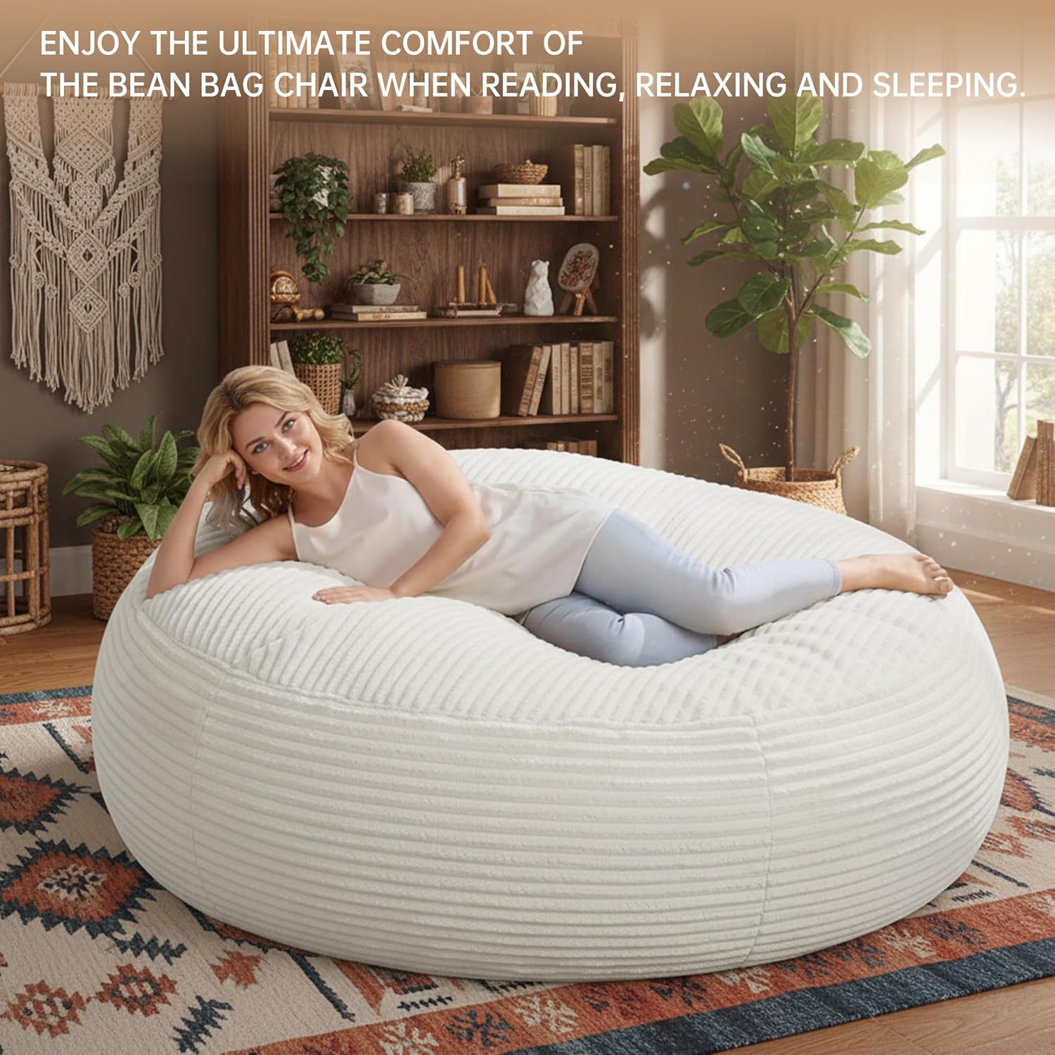 Bean Bag Chairs for Adults 5FT Large Bean Bag Chair Adult Bean Bags with Fluffy Removable Cover Giant Beanbag Chair with Filler Included Memory Foam Cozy Reading Chairs for Living Room Bedroom Dorm