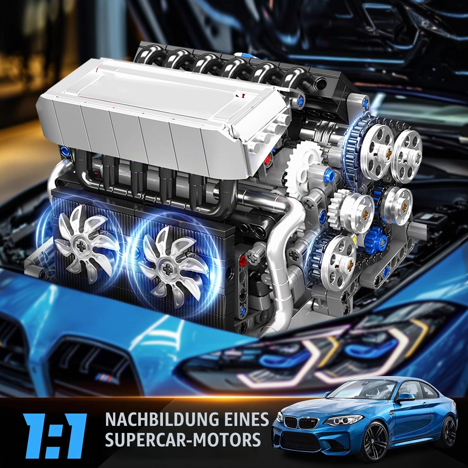 Mould King 10213 Auto Motor Klemmbausteine Bausatz Kit, Bauen Sie Ihr eigenes STEM-Motormodell-Spielzeug, Motorblöcke Set für Tennis 14+/Erwachsene Sammlungen Heim- oder Bürodekoration (744+ PCS)