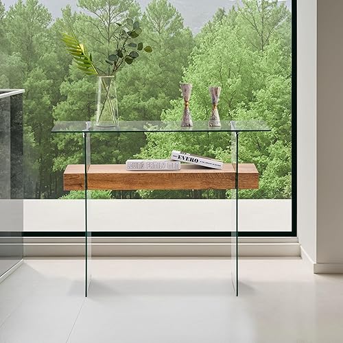 Miniatura 59 de ivinta Mesa consola de cristal con almacenamiento, mesa de sofá moderna de 39.4 pulgadas para sala de estar, vestíbulo, pasillo, dormitorio 5101